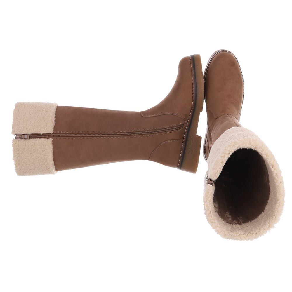 Ital-Design Kniehohe Damenstiefel mit kuscheligem Bund für Winter Stiefel (90542736) Blockabsatz Flache Stiefel in Braun