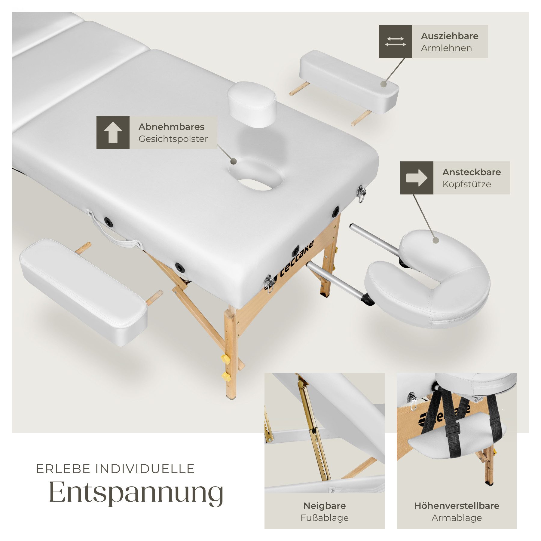 tectake Massageliege 3 Zonen Massageliege (Set, 1-St., mit Tragetasche), Breite 70 cm, Polsterung 7,5 cm