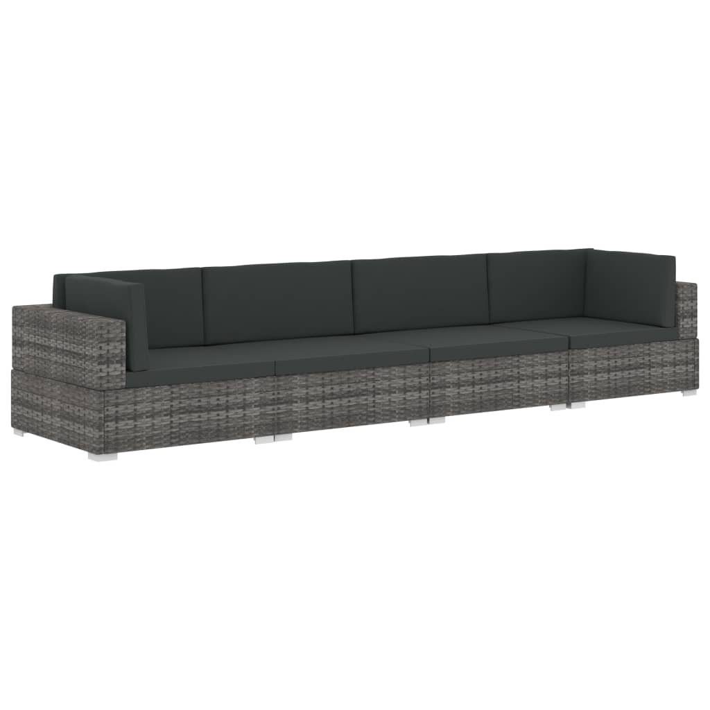 vidaXL Loungesofa 4-tlg. Gartensofa-Set mit Kissen Poly Rattan Grau