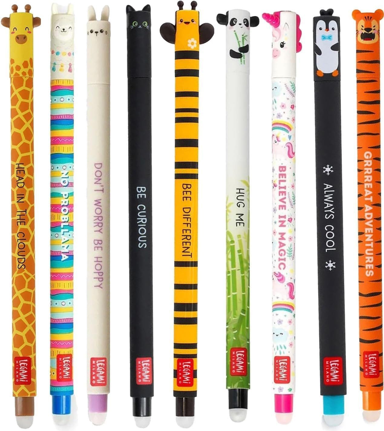 Legami Gelschreiber LEGAMI radierbare Gelschreiber mit Tiermotiven, 9er Set, (9-tlg)