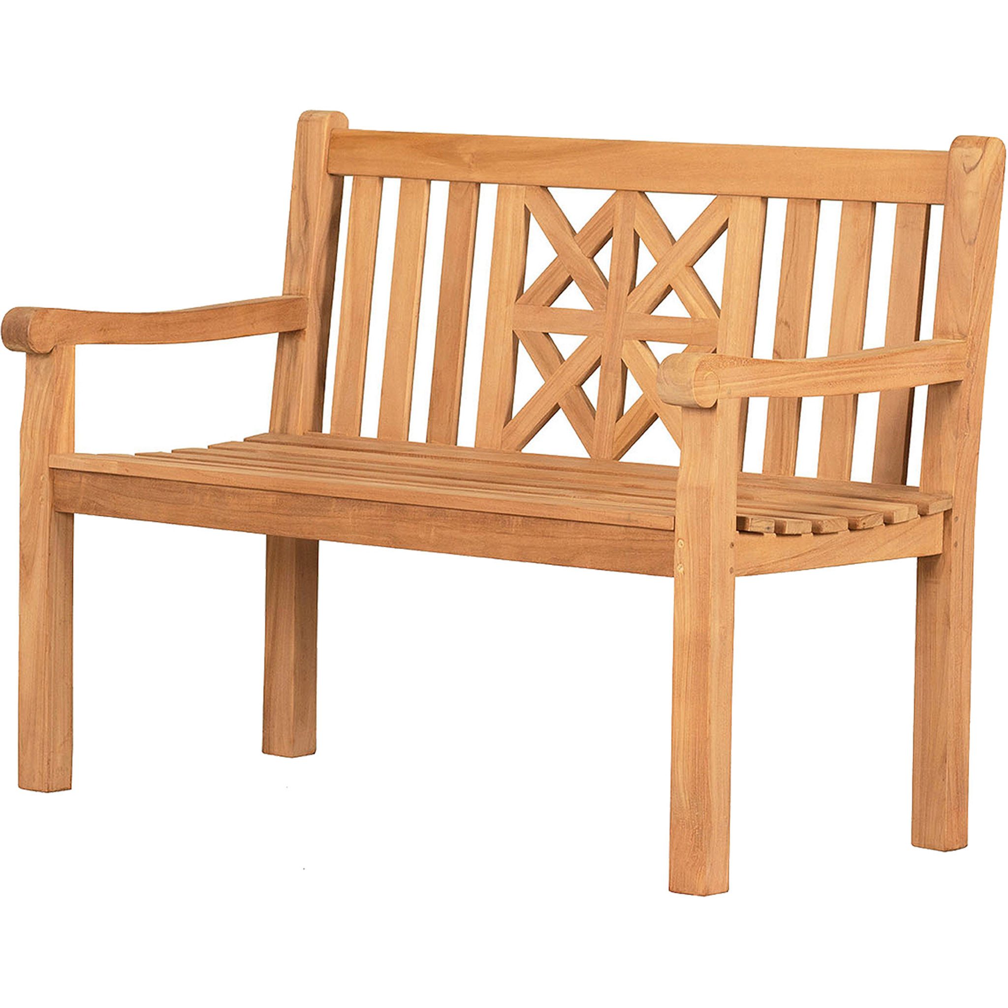 bene living Gartenbank Sailor 120 cm - Teakholz, geschwungende Armlehnen - Rückenlehnen mit Rautenelement