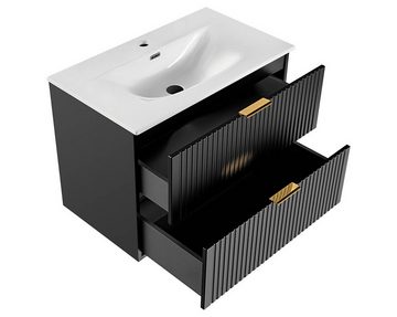 einfachgutemoebel Waschtisch-Set Badezimmer Set 2-teilig BLACKENED 80cm, Einbaubecken weiß, schwarz, (Badmöbel Set, 1-St., Waschtisch SET 2-teilig)