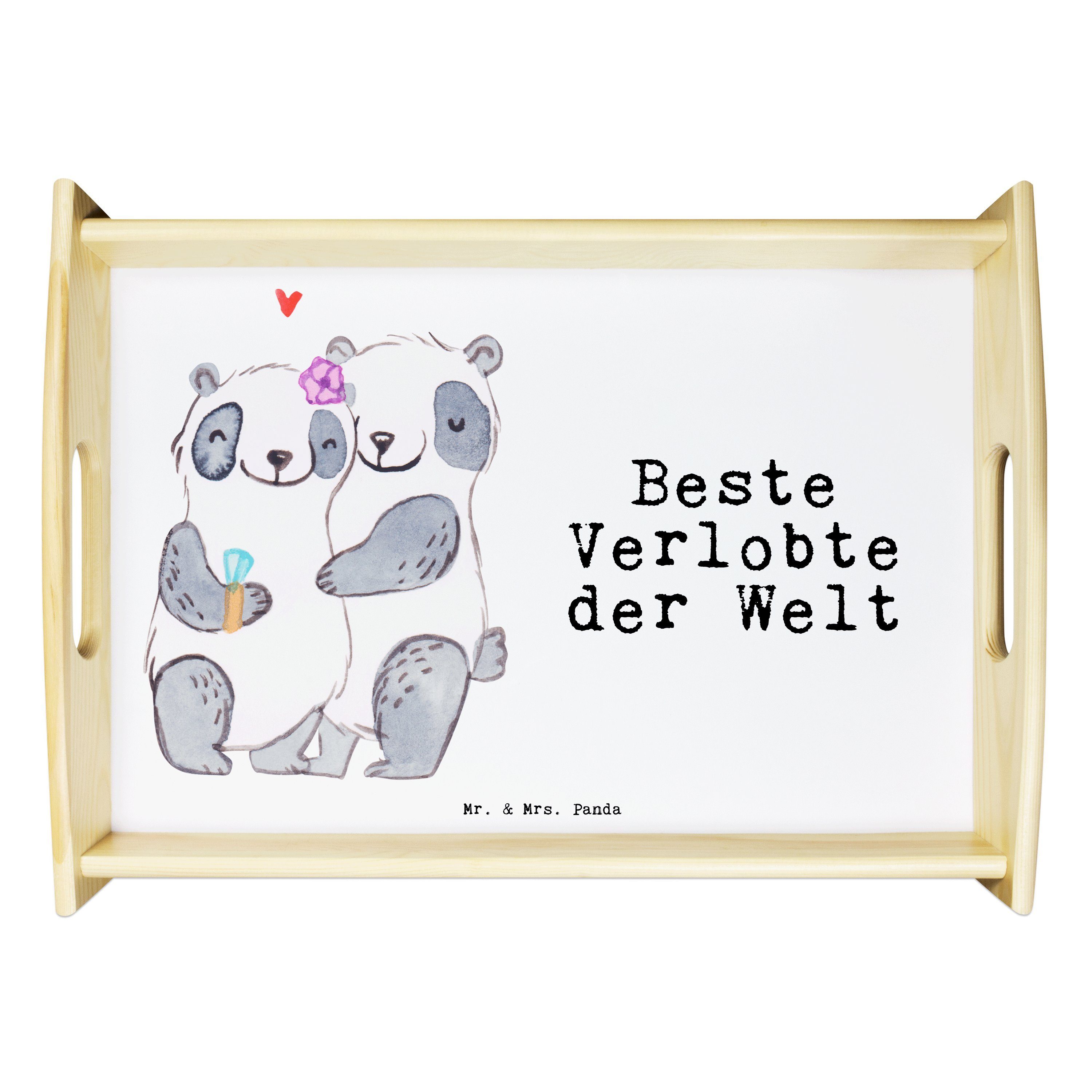 Panda Weiß Mrs. Beste Zukün, Mr. (1-tlg) Echtholz der Freude - Panda machen, Tablett Geschenk, Verlobte Welt lasiert, - &