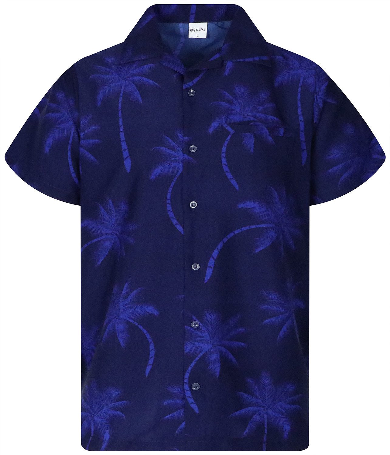 King Kameha Hawaiihemd "Palmshadow" Funky Hawaii-Hemd Herren Kurzarm Front-Tasche Sommerhemd