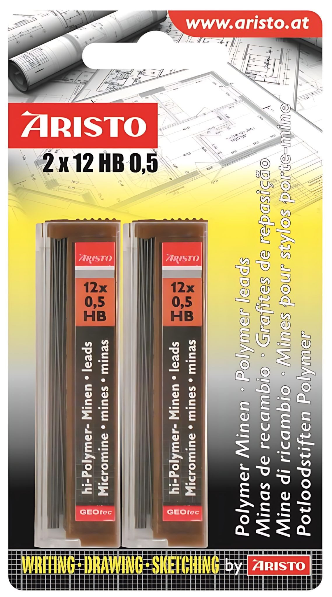 ARISTO Druckbleistift Aristo Feinminen Hi-Polymer 0.5 HB, 2x12er Minendose,im Blister