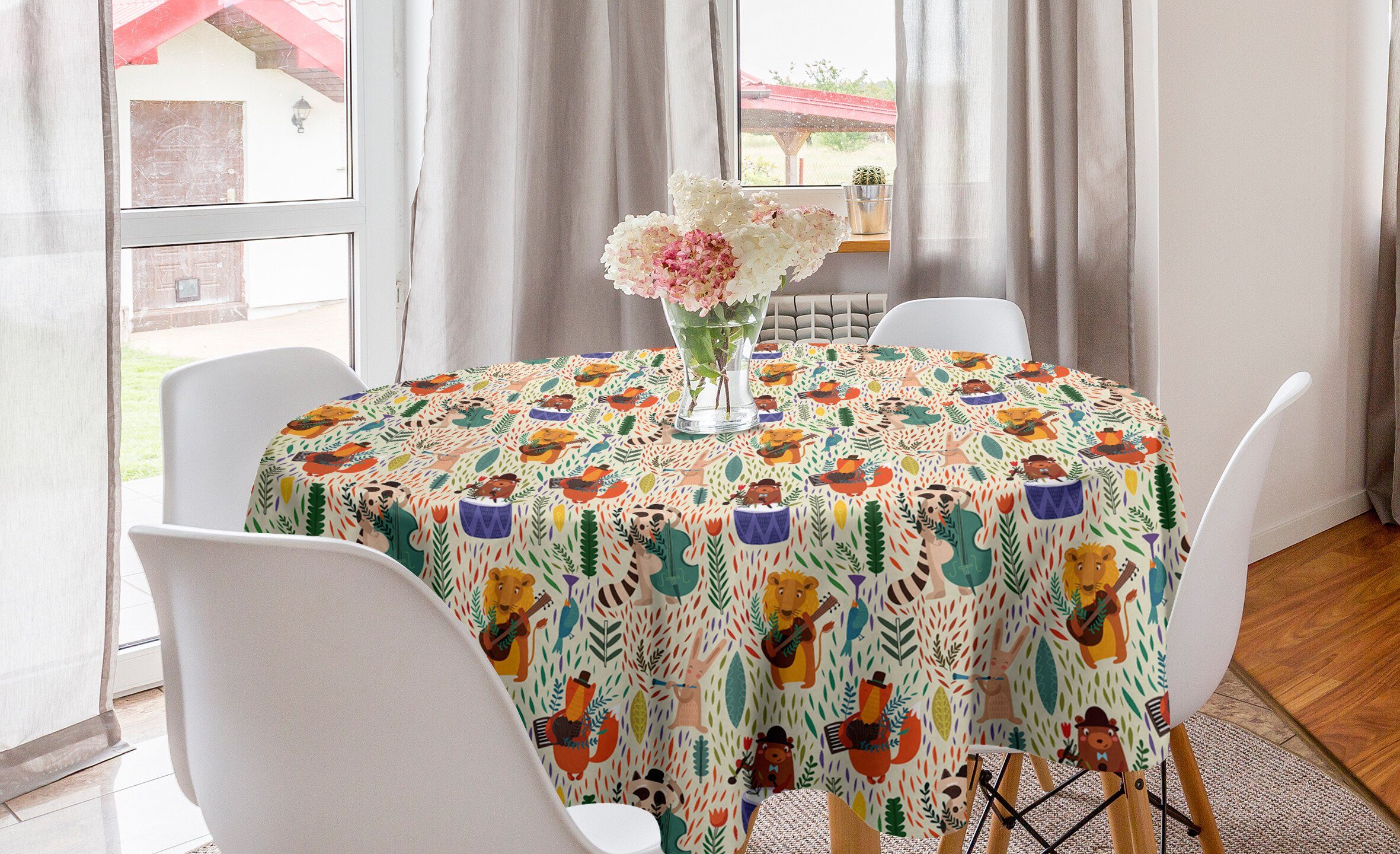 Abdeckung Abakuhaus Tischdecke Jungle Esszimmer Tischdecke für Lion Küche Kreis Band Bär Dekoration, Afrika