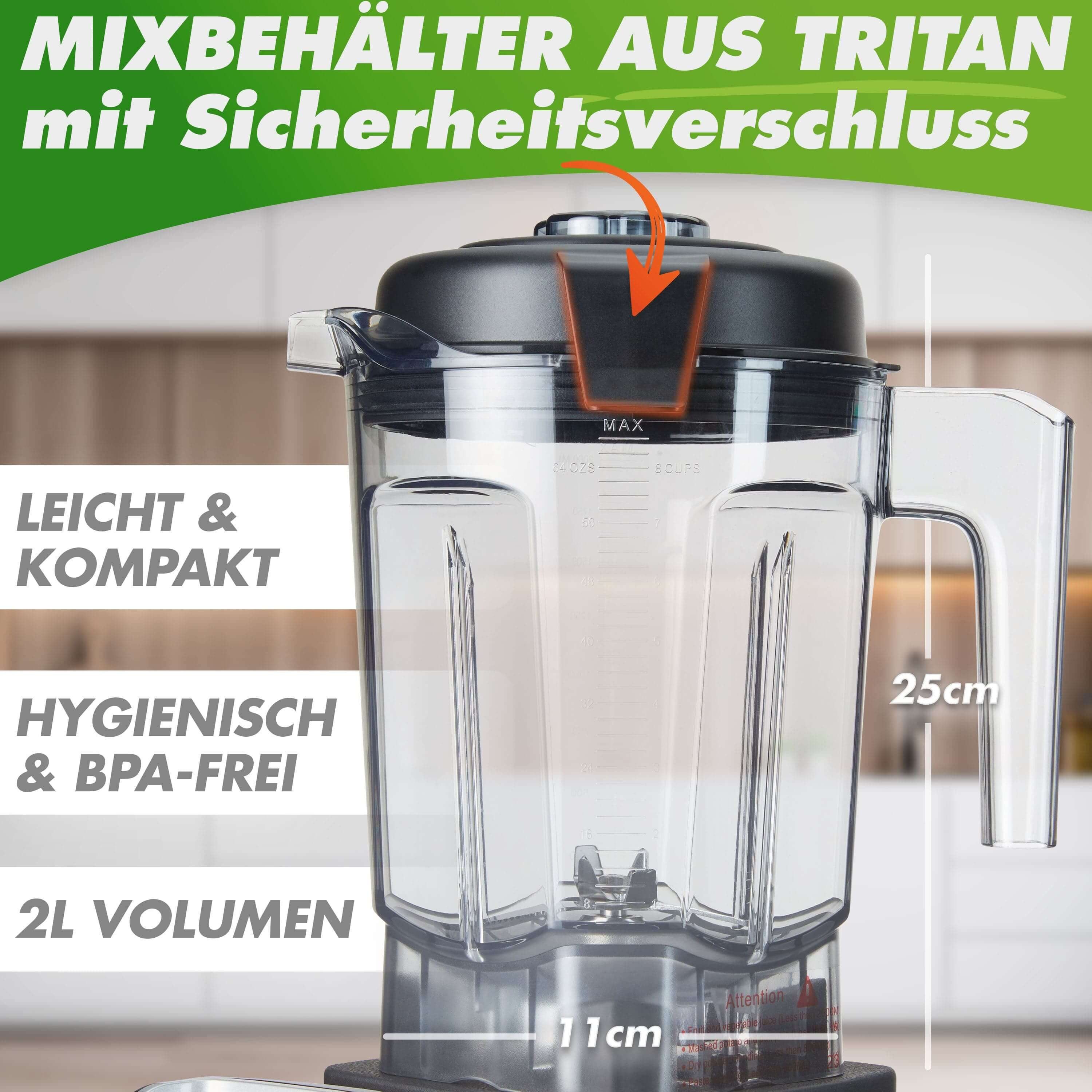 Nutrilovers Standmixer Profi Standmixer - Hochleistungsmixer 2000W - Smoothie Maker - 2L, 2000 W – Bild 4 von 5