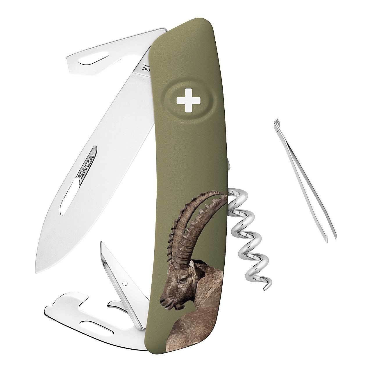 SWIZA Taschenmesser SWIZA Schweizer Messer, 12 Funktionen, olive, Steinbock