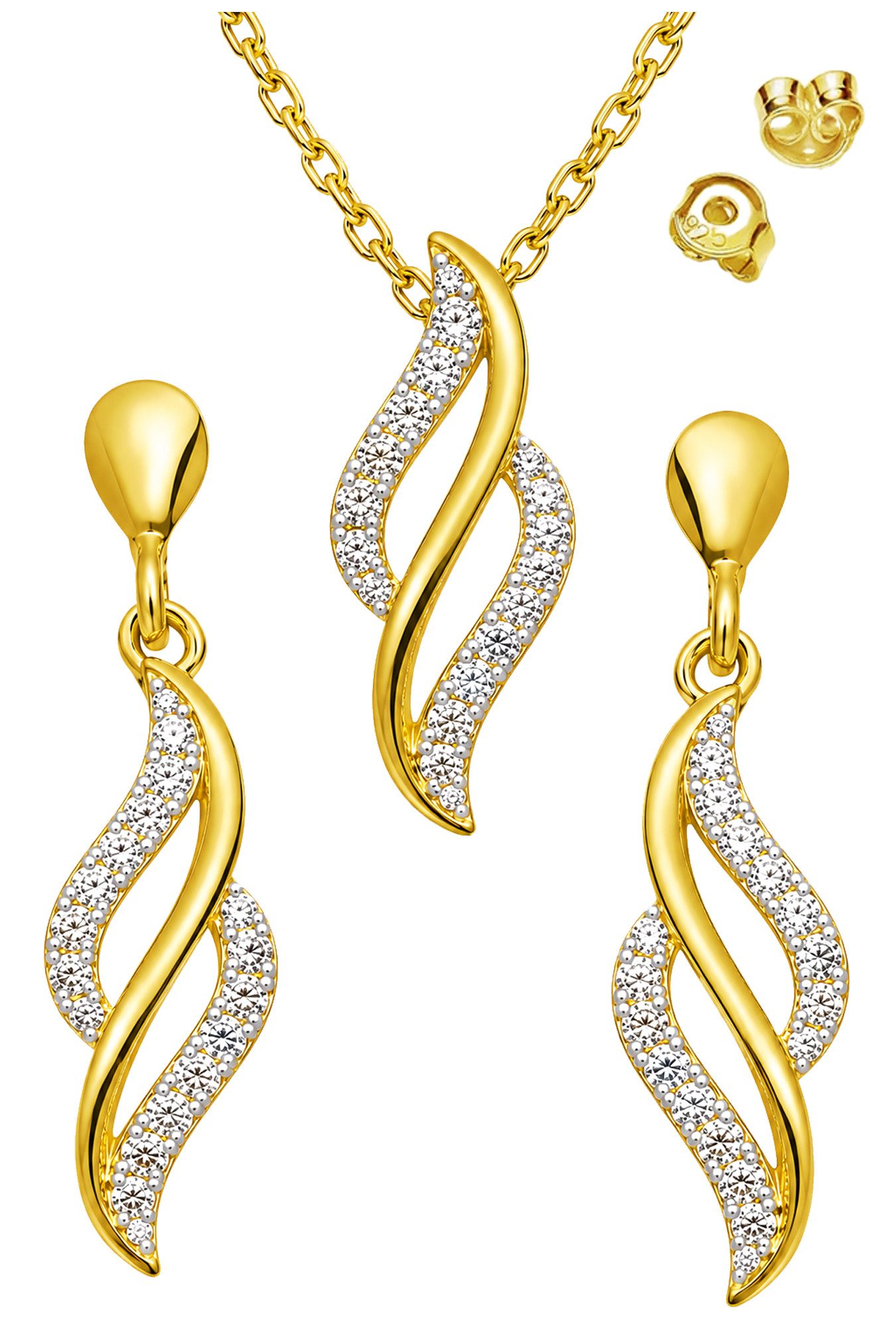 Limana Schmuckset Harmonie Damen Halskette Anhänger Ohrringe 925 Silber gold (Geschenk Set für Frau Freundin inkl. Schmuckbox), Geburtstag Jahrestag Hochzeitstag Weihnachten Muttertag