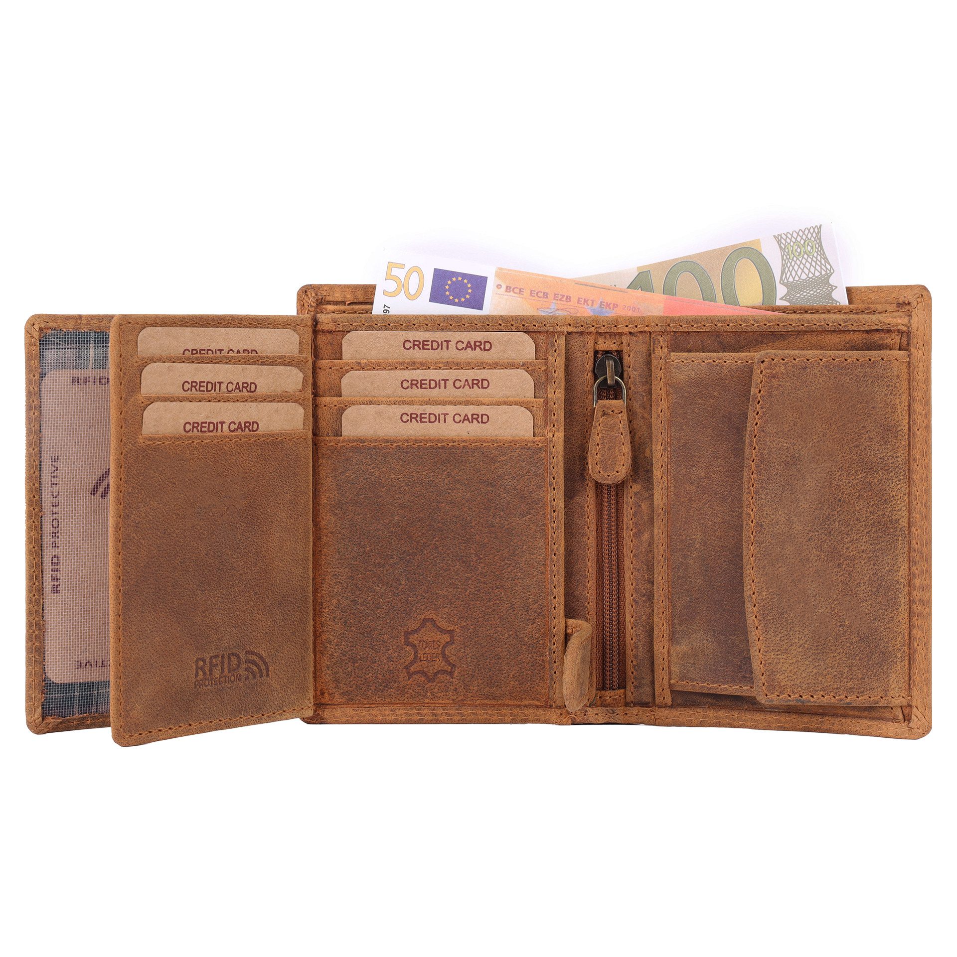 Benthill Geldbörse Herren Echt Leder Portemonnaie RFID Männer Geldbeutel Vintage Slim, RFID-Schutz Kartenfächer Münzfach