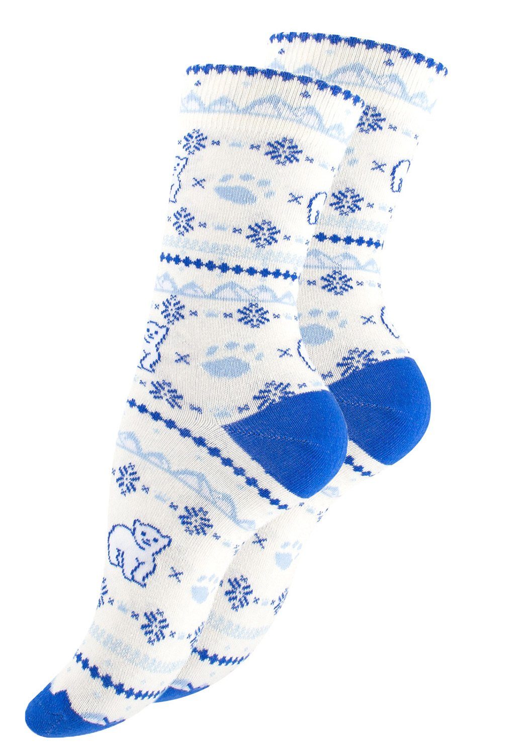 Vincent Creation® Socken mit bunten lustigen Motiven Eisbärweiss/blau