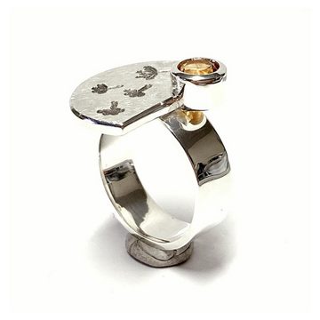 Edelschmiede925 Silberring edler Silberring mit Citrin und Pusteblumen Motiv 925/- Sterling Silbe