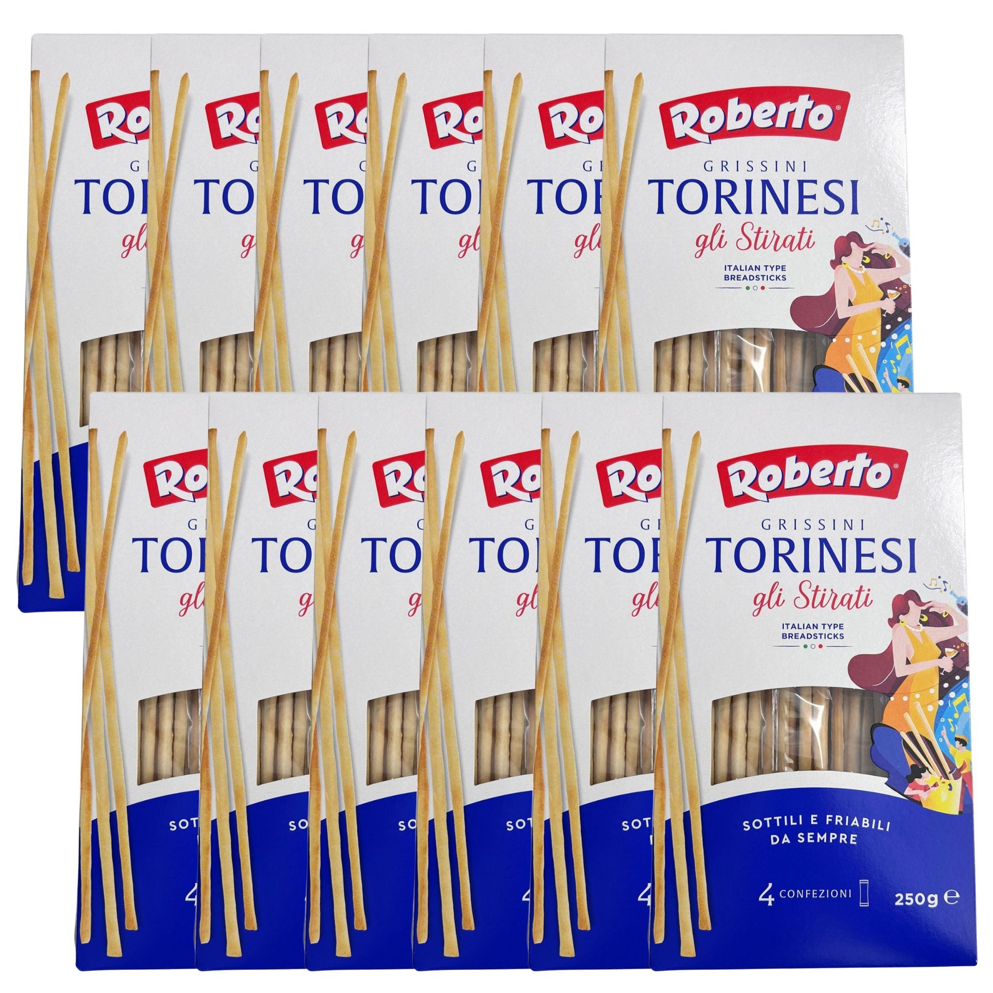 Roberto Industria Alimentare SRL Knabberei Roberto Grissini Torinesi 12x250g, (dünne Torinesi Stangen als Snack, Beilage oder im Büro)