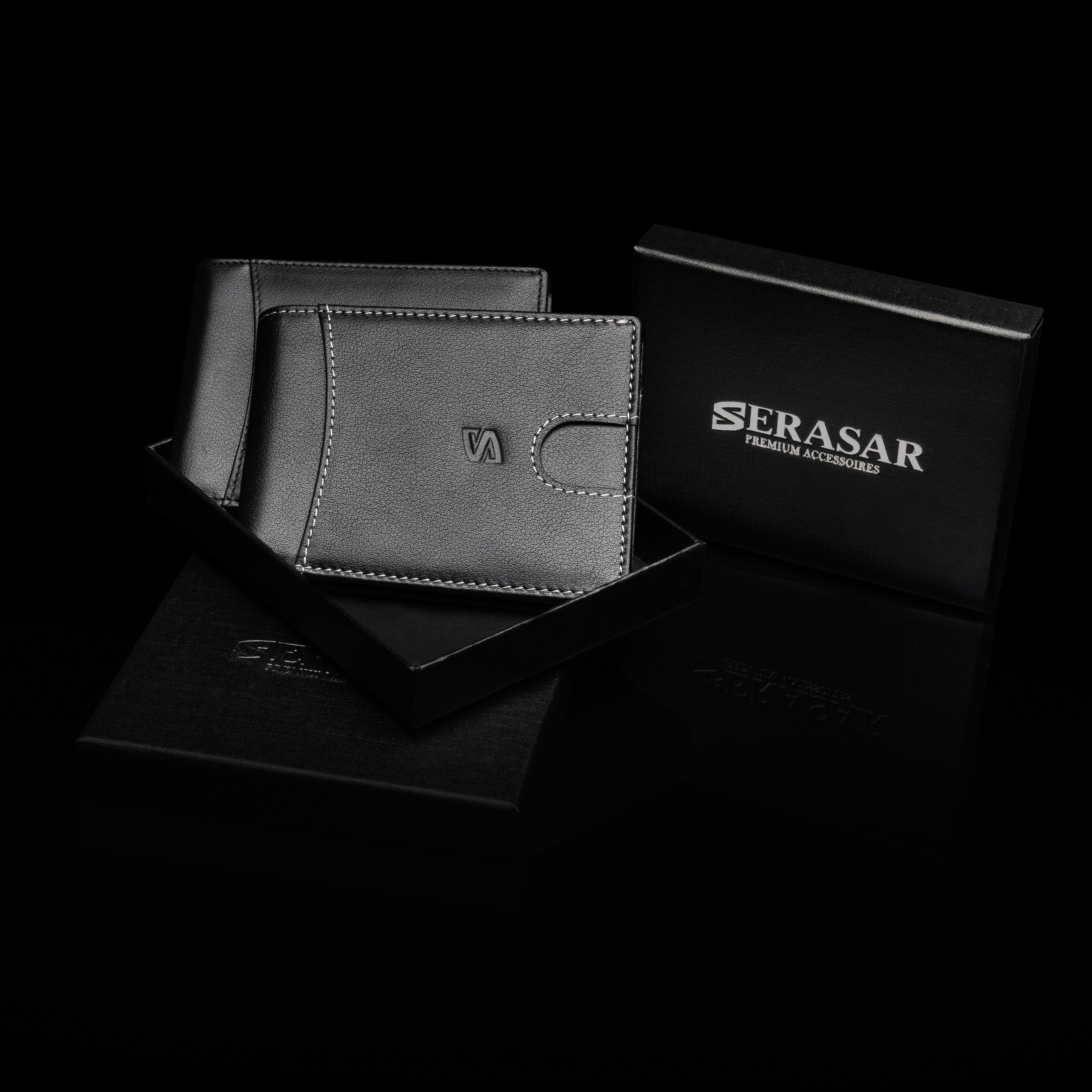 mit SERASAR Wallet ohne (1-tlg), Schwarz/Weiß ohne inkl. "Clever" Münzfach Münzfach Geldbörse Geschenkbox RFID-Schutz