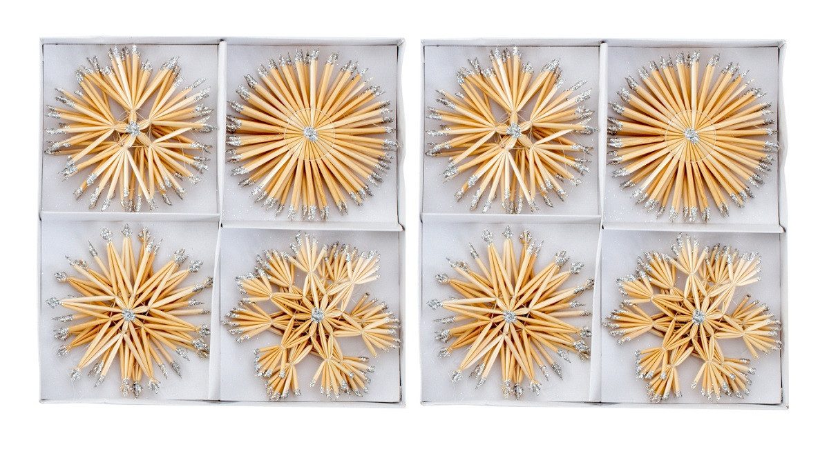 Geschenkestadl Christbaumschmuck 24 Strohsterne Weihnachtsanhänger silber und gold Glitzer 10 cm, klassisch, weihnachtlich, Glitzer, Strohsterne