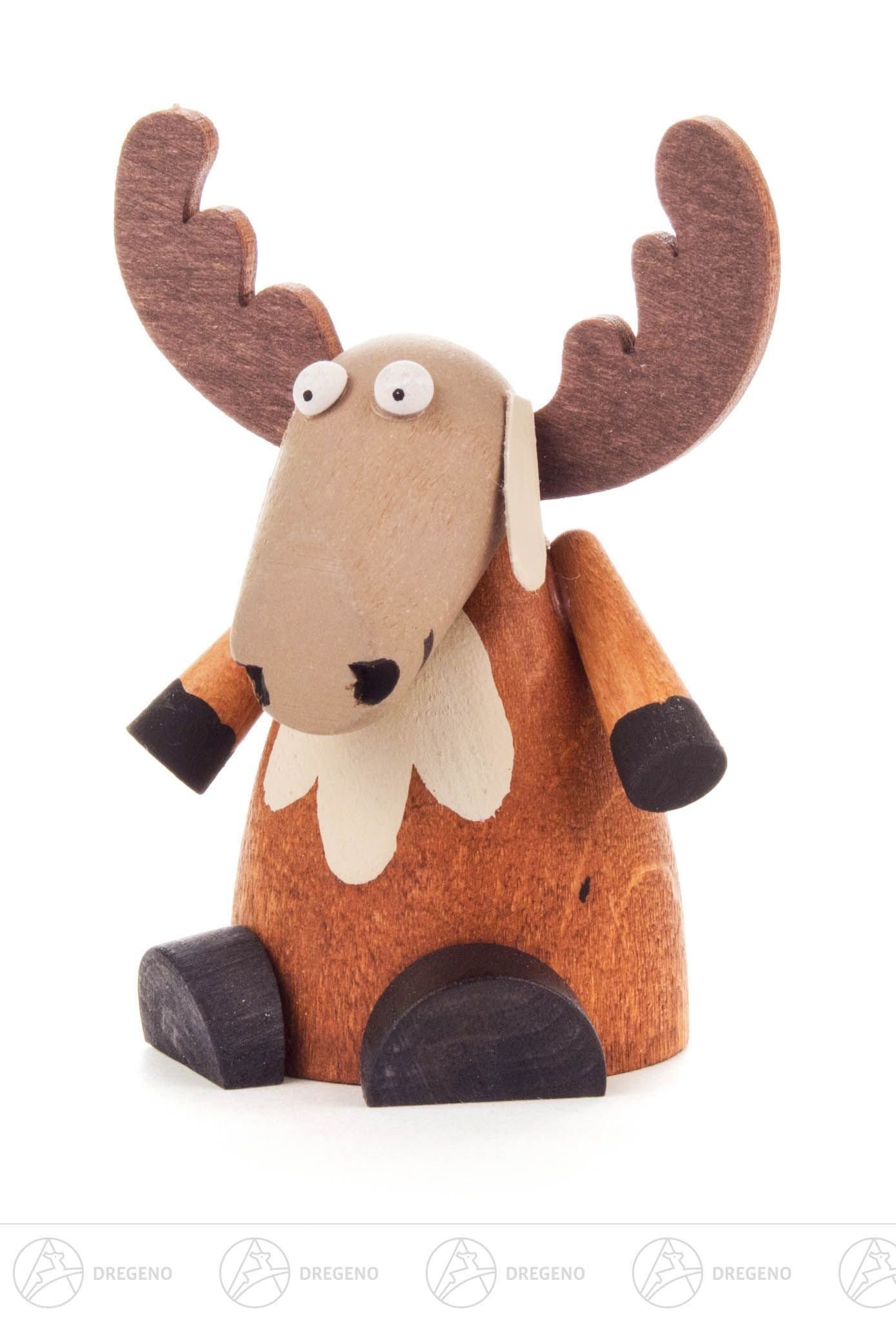 Dregeno Erzgebirge Weihnachtsfigur Miniatur Elch sitzend Höhe ca 7 cm NEU