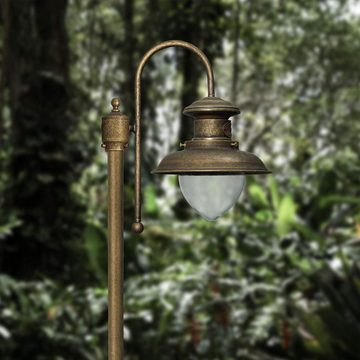 Licht-Erlebnisse Außen-Stehlampe AMALFI, ohne Leuchtmittel, in Bronze Antik matt IP44 E27 210 cm Glas Messing Maritim Terrasse