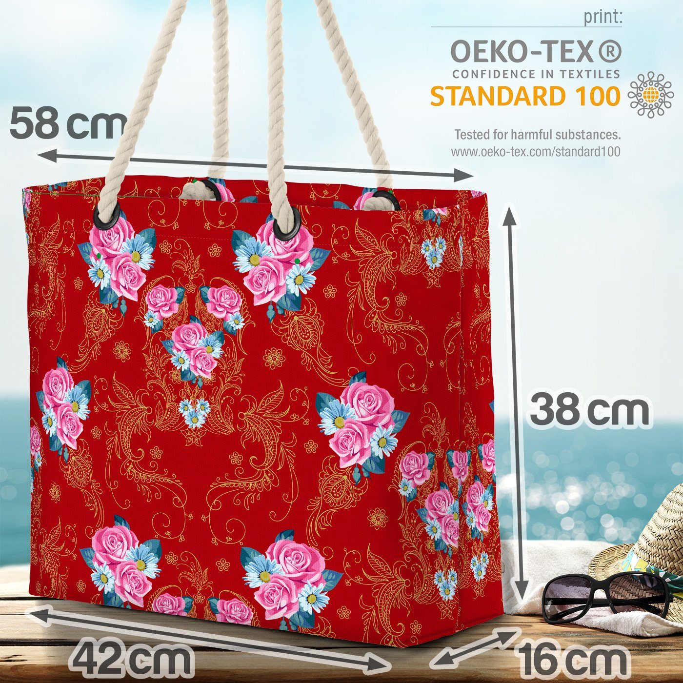 VOID Paisley-Muster China Rot Asien Türkei türkisch Bag Orientalische Blumen Strandtasche (1-tlg), Beach