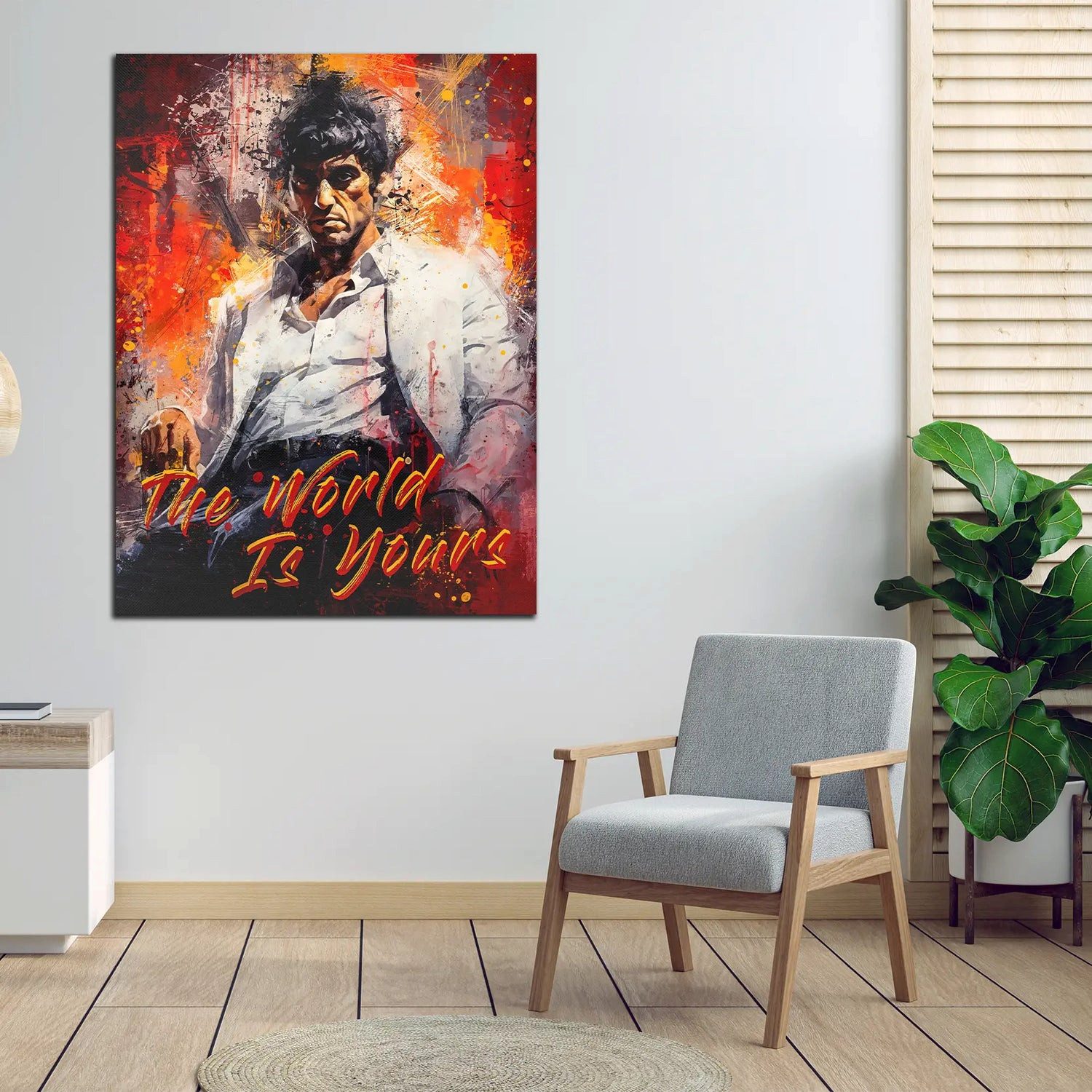 Artedinoi Leinwandbild Abstrakt Scarface The World Leinwandbild Wandbild Kunstdruck XL Wandde, Gangster mit Weltkugel-Motiv