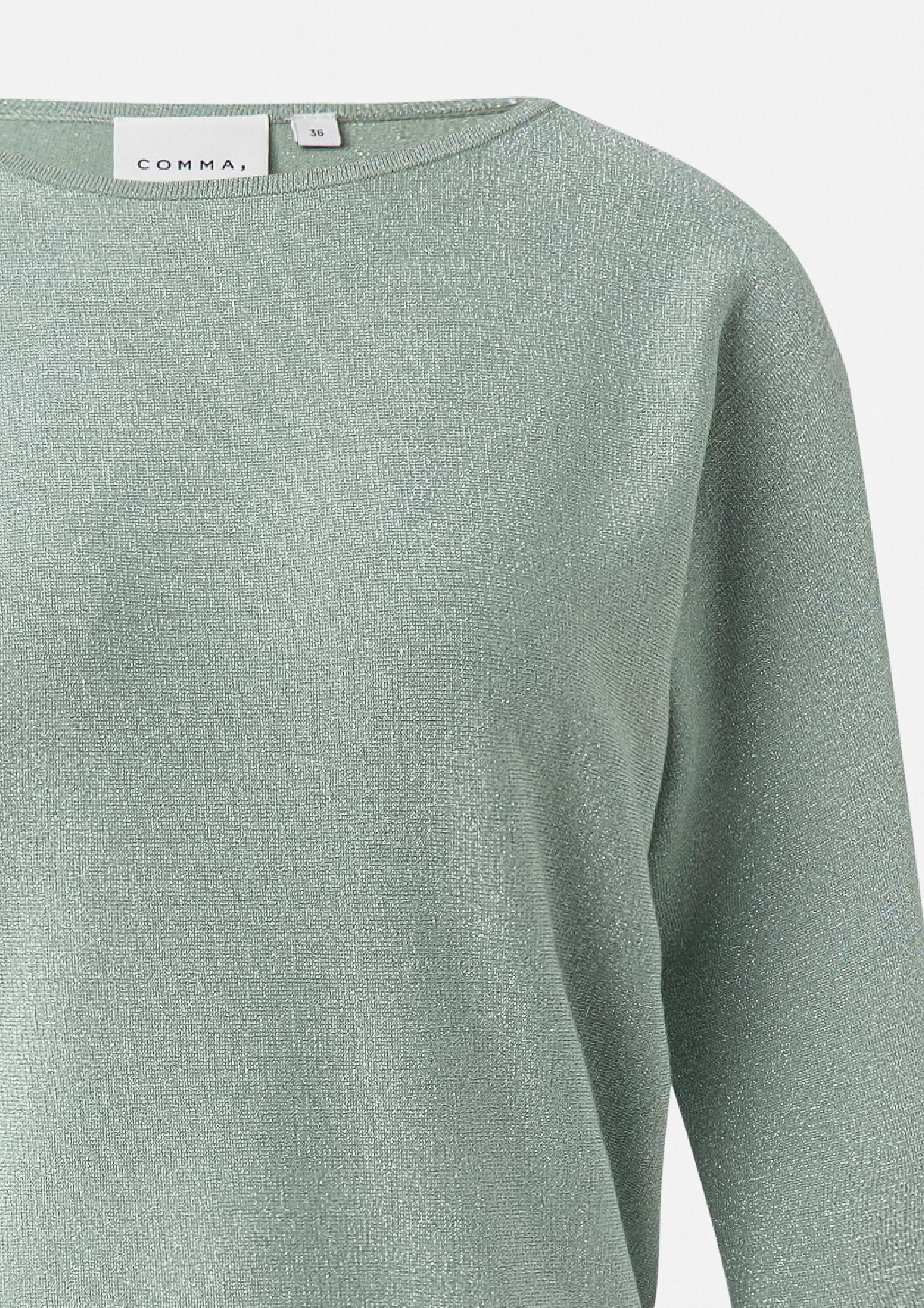 comma 3/4 Arm-Pullover Strickpullover Feinstrick-Pullover mit Glitzergarn und Fledermausärmeln