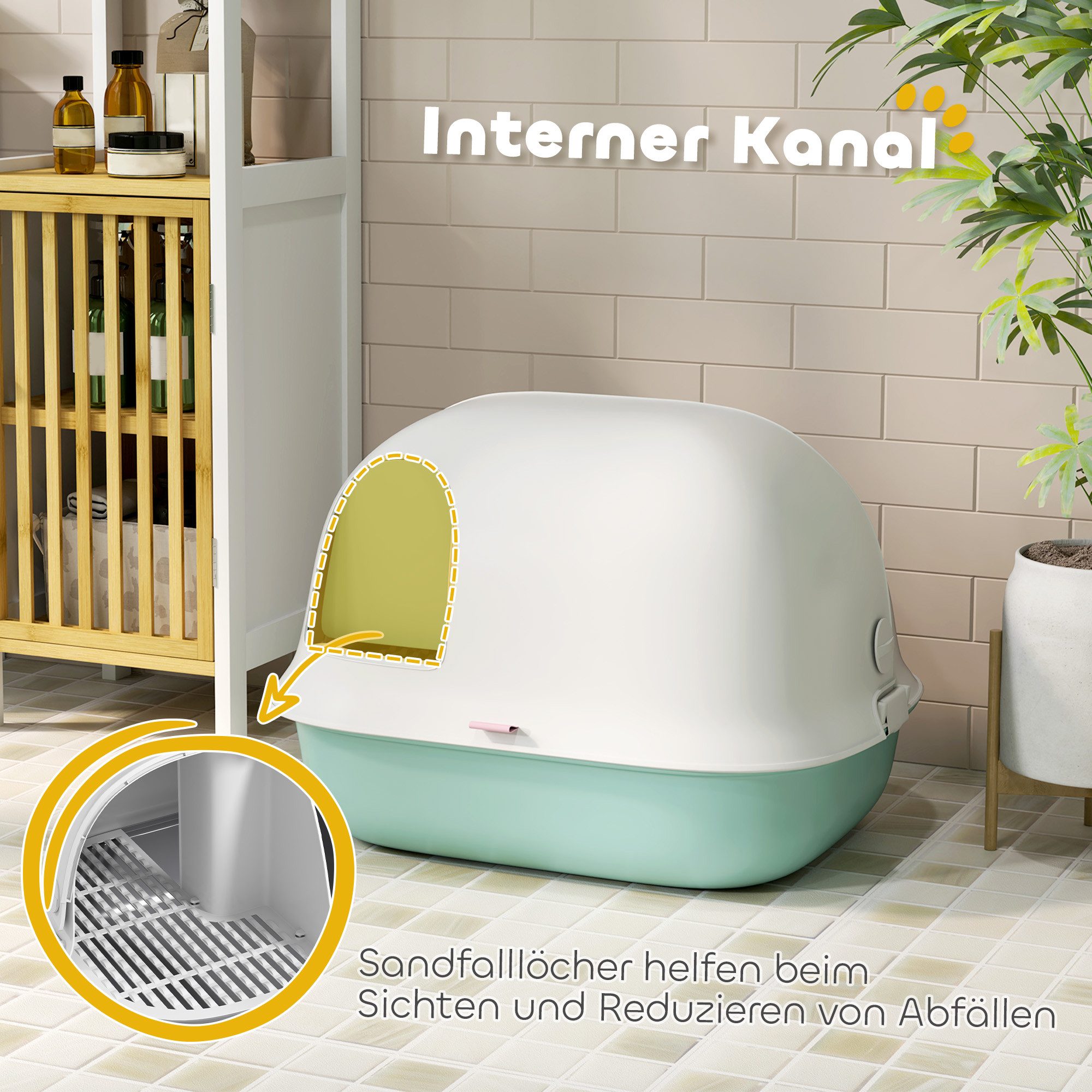 MC Star Katzentoilette mit Deckel, Katzenklo mit Sieb, Tür, Schaufel, geschlossen Katze, Katze Toilettenhaus für kleine Katze unter 3,5 kg, Indoor, Kunststoff