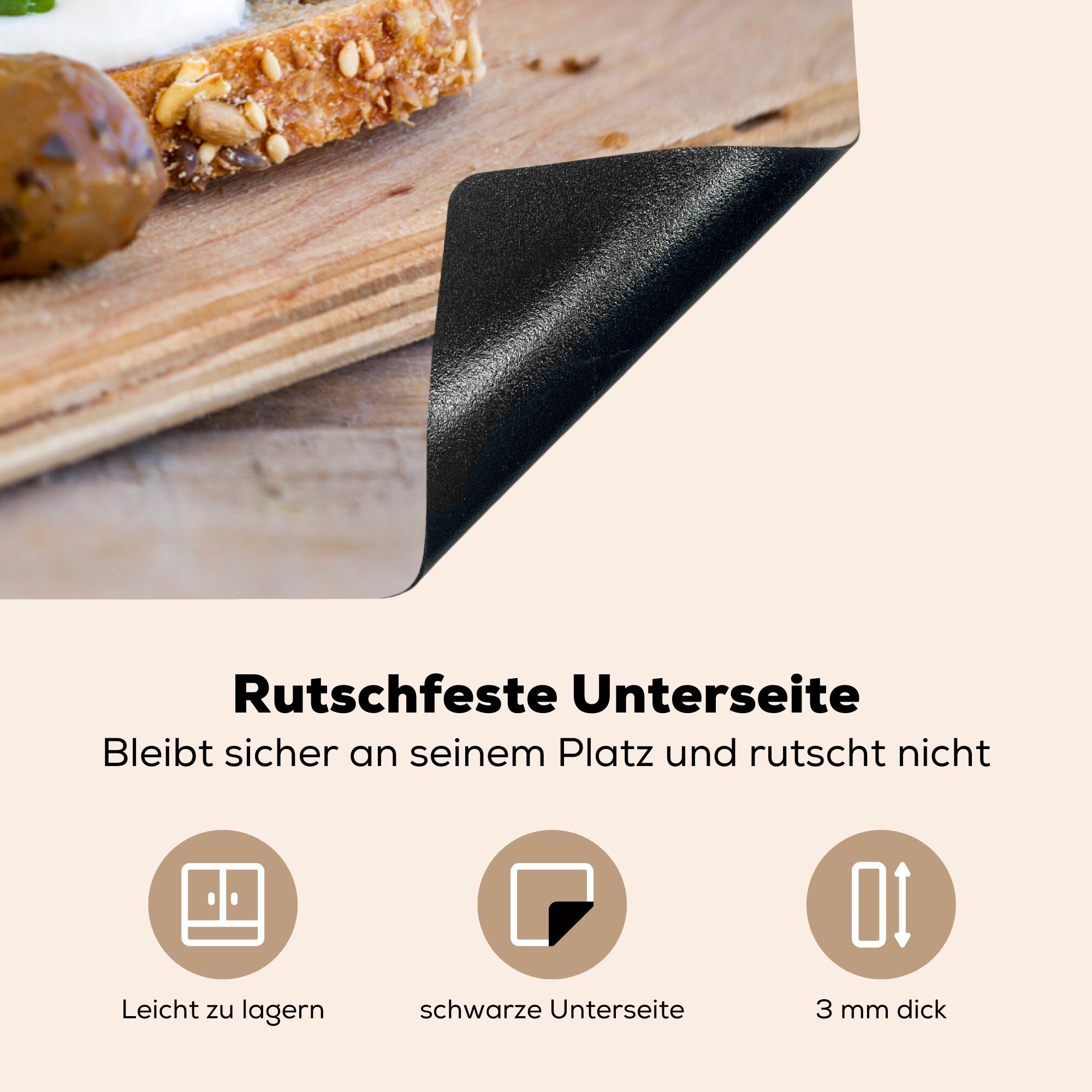 (1 tlg), Schmelzkäse, mit Schutz für 81x52 Ceranfeldabdeckung Vinyl, die Herdblende-/Abdeckplatte MuchoWow cm, küche, Brot Induktionskochfeld