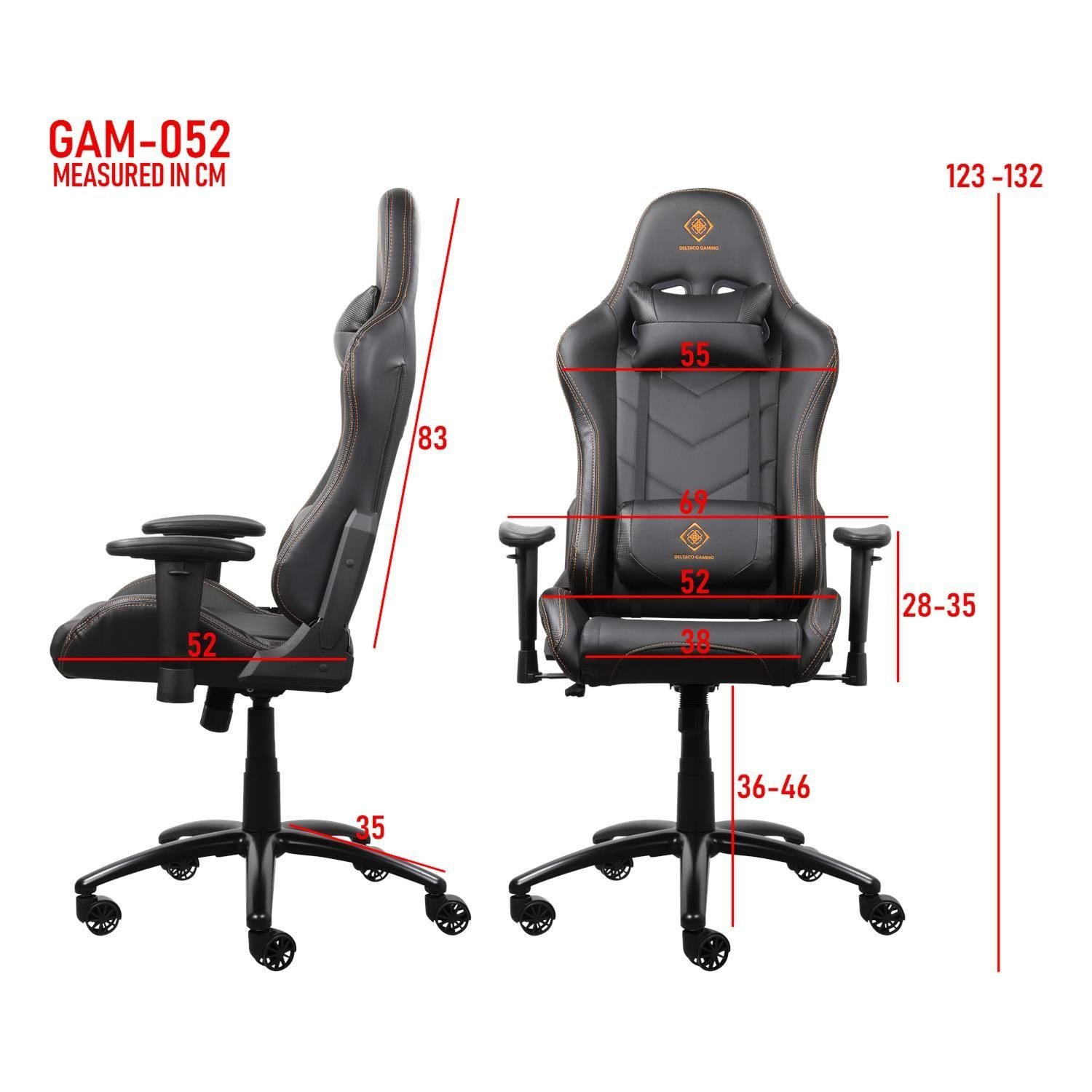 inkl. Nackenkissen DC310 Herstellergarantie Kopfstützen, Leder DELTACO Gaming Optik (kein Jahre 5 Kniebeugen Gaming-Stuhl Set), Stuhl höhenverstellbar Kissen für u.