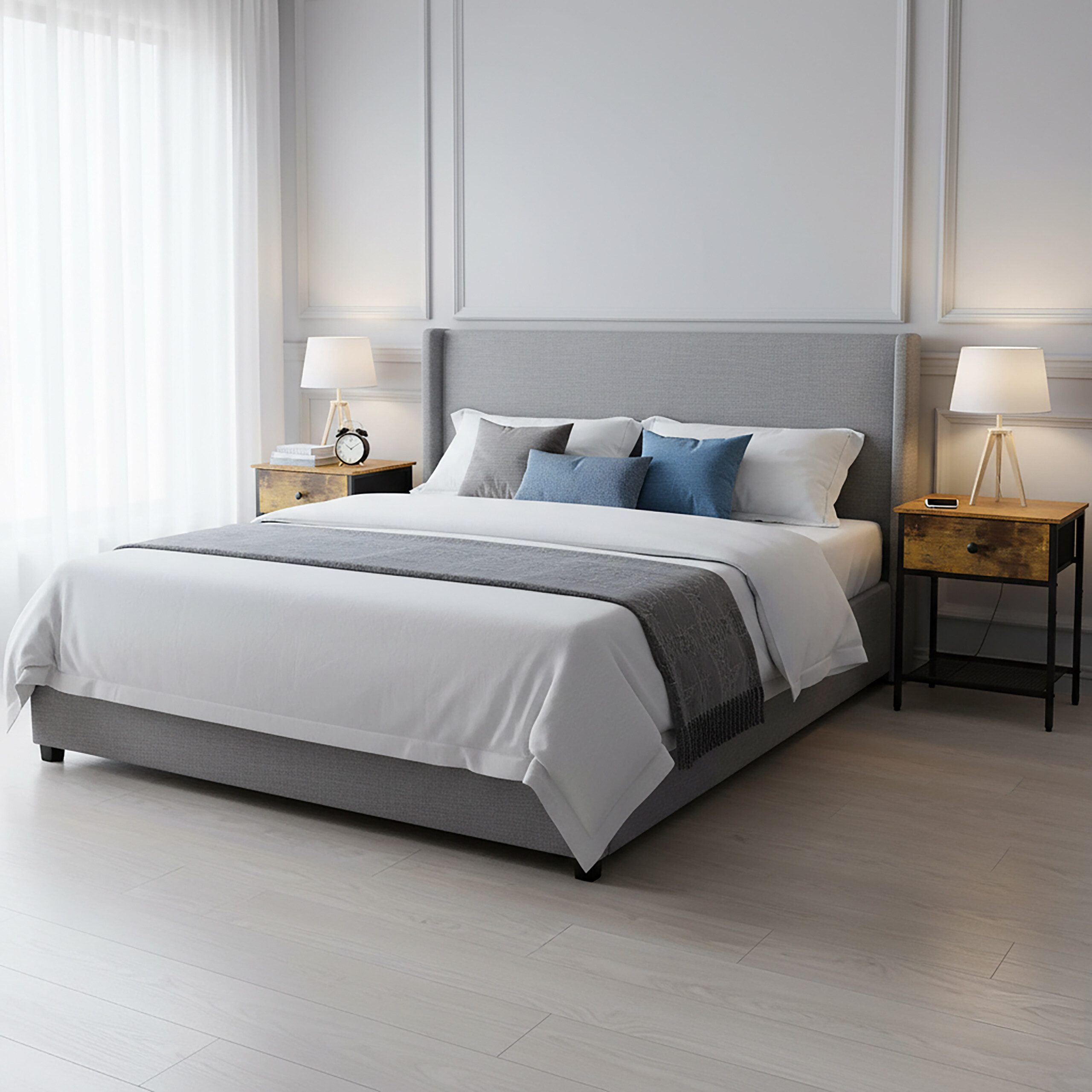 relaxdays Nachtkommode Nachttisch 2er Set Schublade & Ablage, Industrial-Schwarz