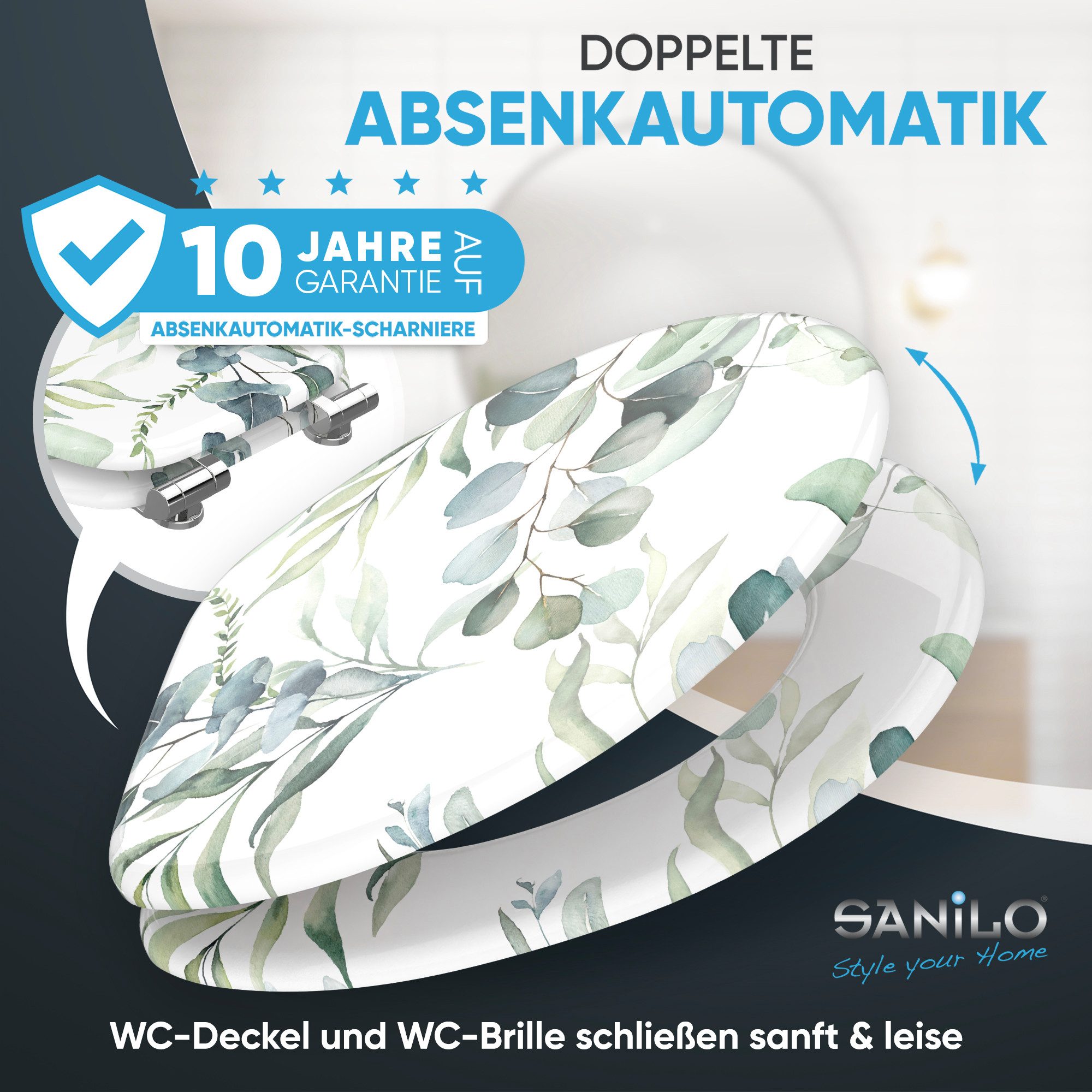 Sanilo Badaccessoire-Set 3-teilig mit Motiv, viele schöne Sets zur Auswahl, WC-Sitz mit Absenkautomatik, Badteppich 70 x 110 cm, Waschbeckenstöpsel, 3 tlg., 3-teilig, hochwertig & modern, universell, leichte Montage