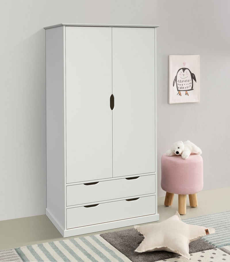 Home affaire Kleiderschrank "KERO " ideal für das Kinderzimmer,90x180cm zertifiziertes Massivholz mit MDF, mit 2 Schubladen, viel Stauraum