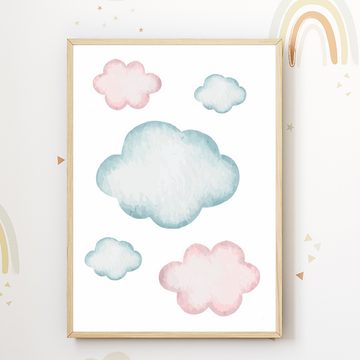 Tigerlino Poster Wolken Regenbogen Sonne 3er Set Kinderzimmer Wandbilder Deko