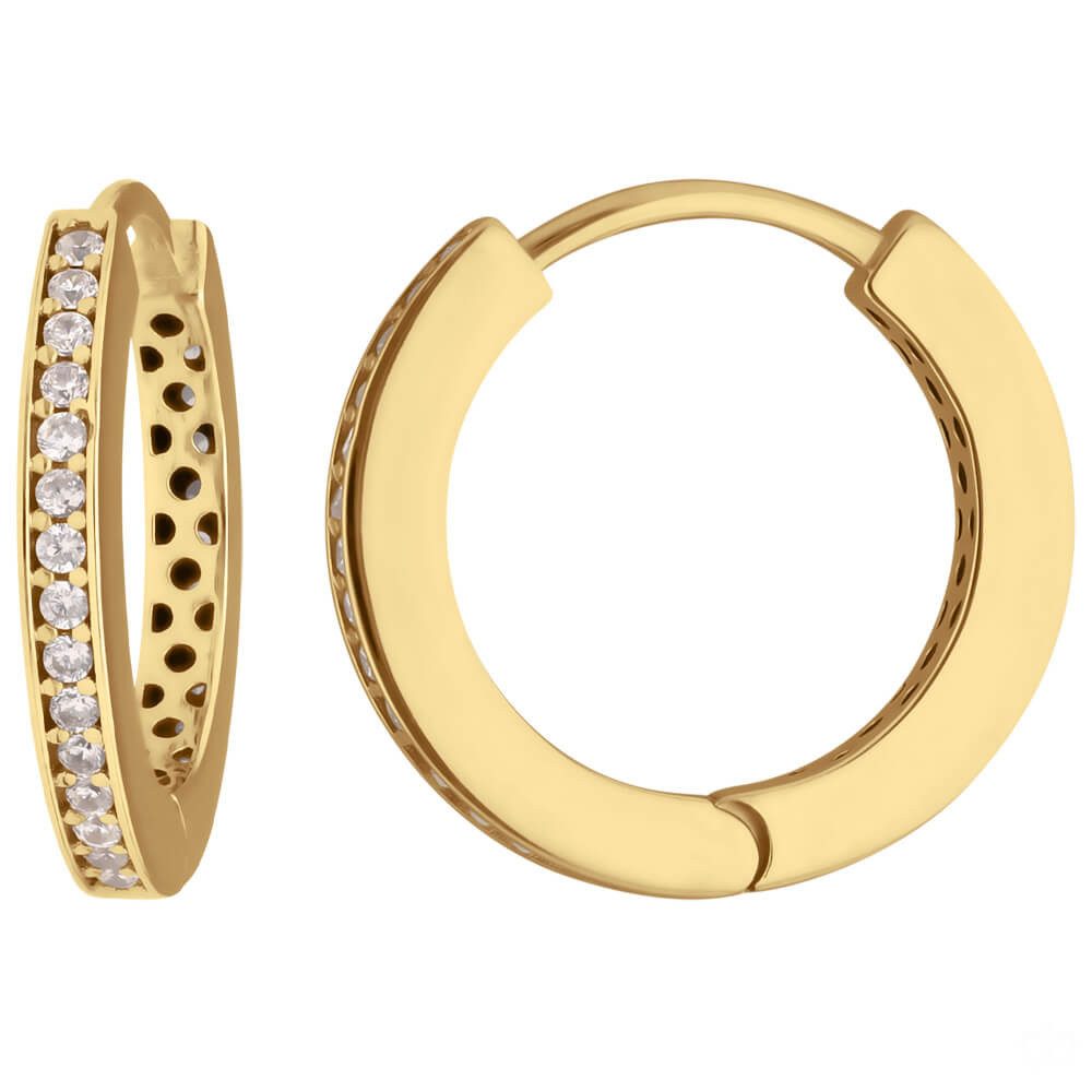 Paar Creolen Paar Ohrringe Creolen mit Zirkonia aus 375 Gelbgold 17x2mm