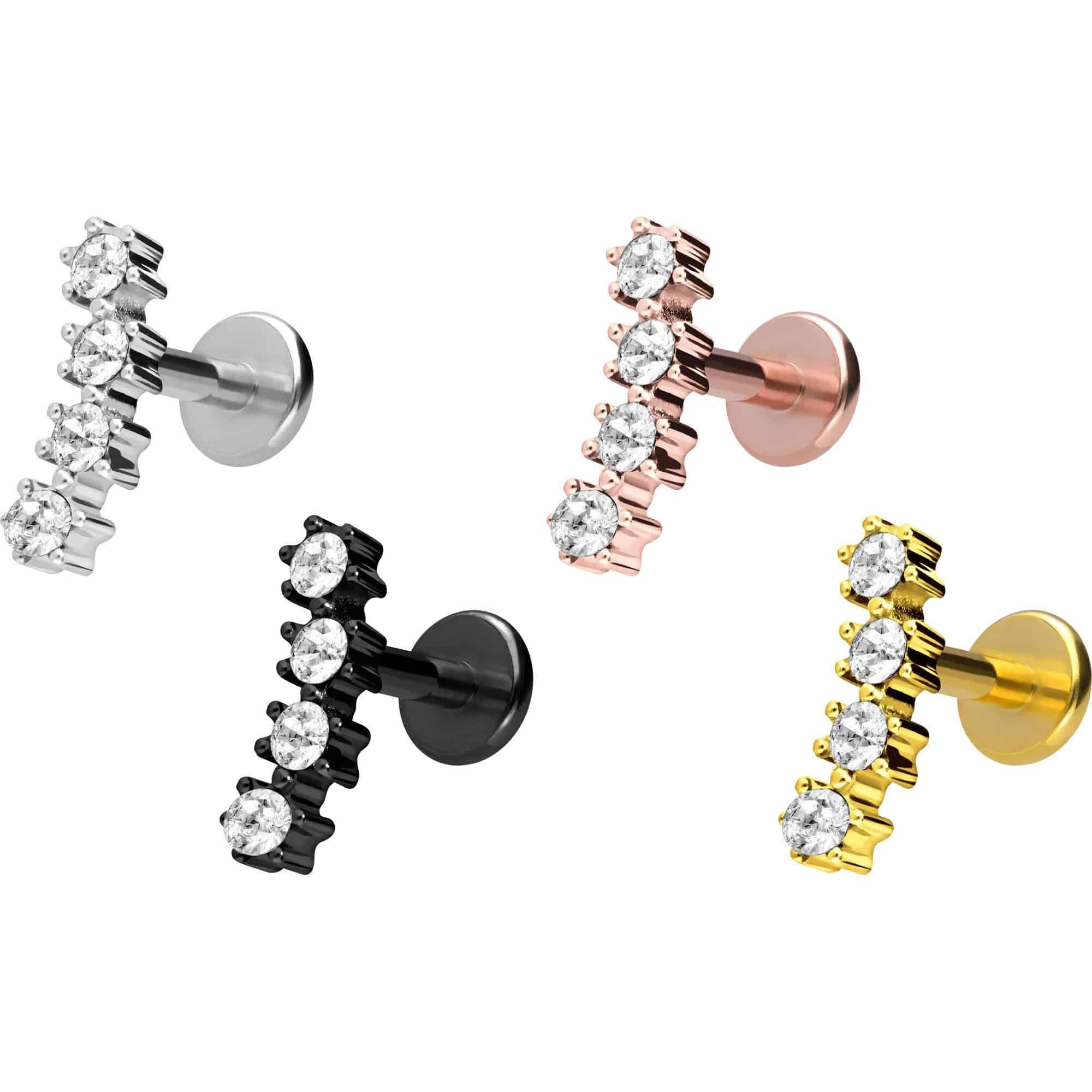 PIERCINGLINE Piercing-Set Titan Labret mit Innengewinde 4 EINGEFASSTE KRISTALLE (Labrets, 1-tlg)