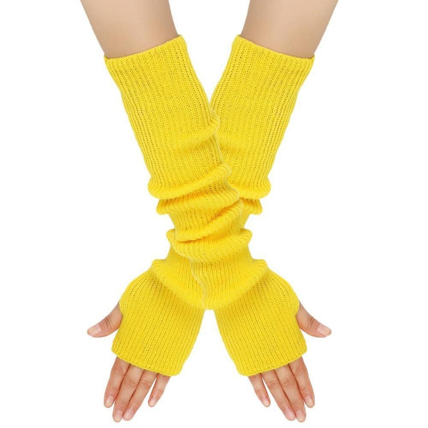 LuxusKollektion Strickhandschuhe Lange Fingerlose Handschuhe Gelb (1-St)