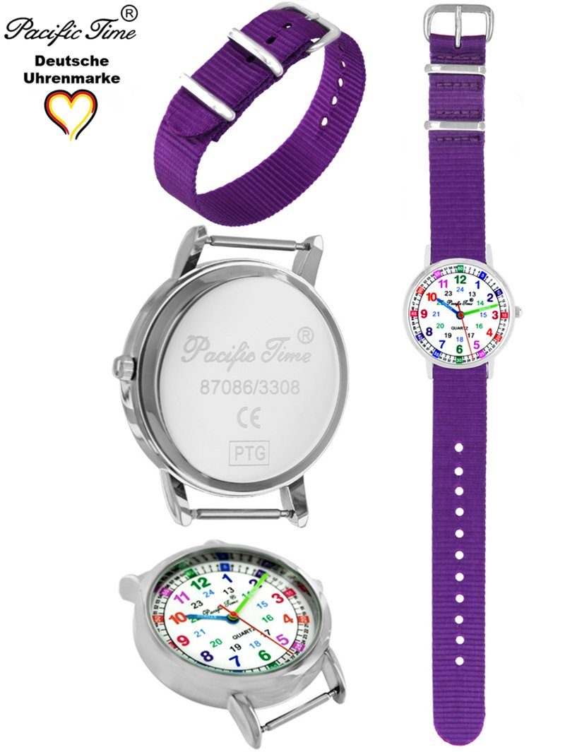 und Design Kinder violett Mix Match Lernuhr Gratis Wechselarmband, Armbanduhr nachhaltiges Time Versand Pacific - Quarzuhr