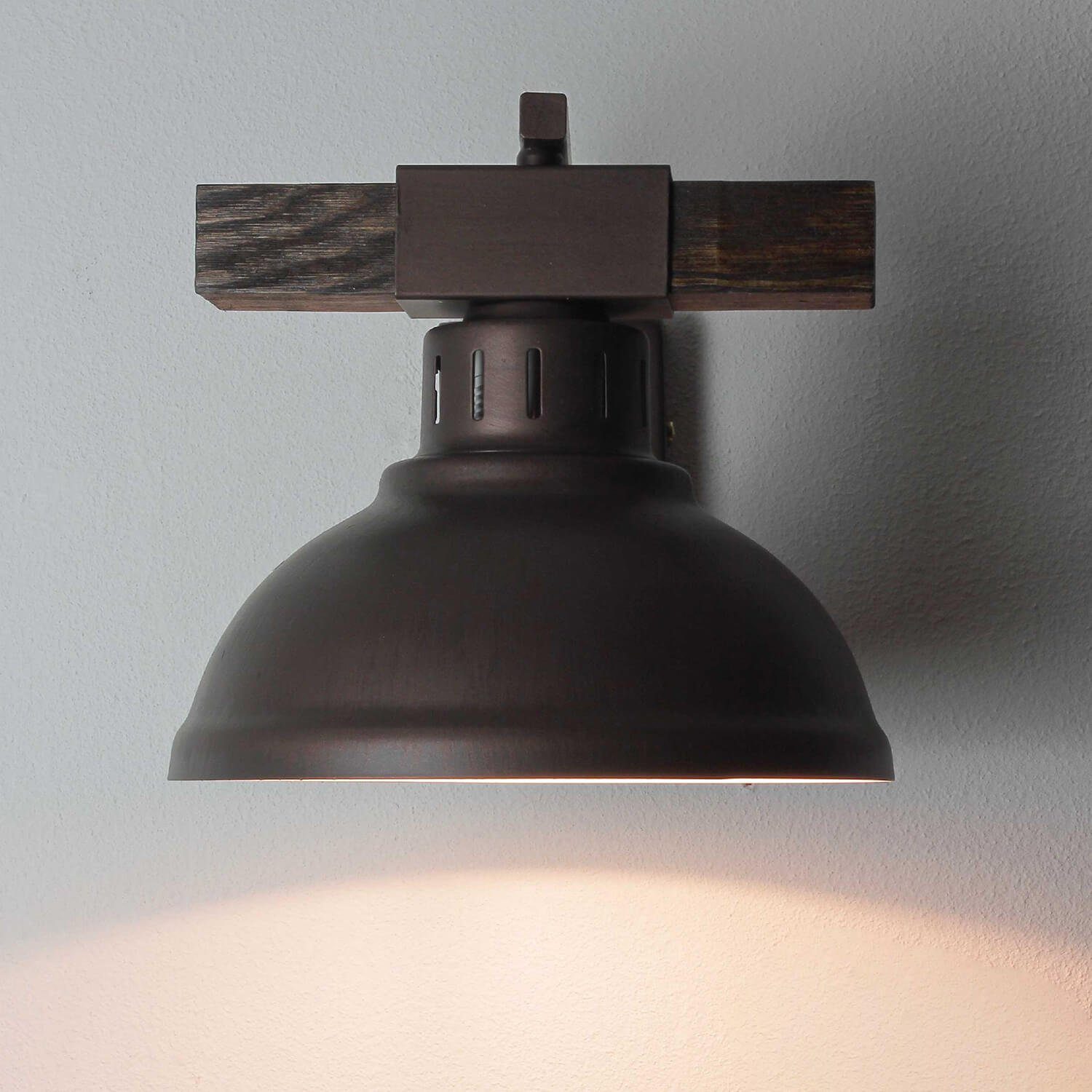 Schlafzimmer HAKON, in Wandlampe E27 Rot-Braun Metall Flur Licht-Erlebnisse ohne Wandleuchte 1x Leuchtmittel, Holz Vintage