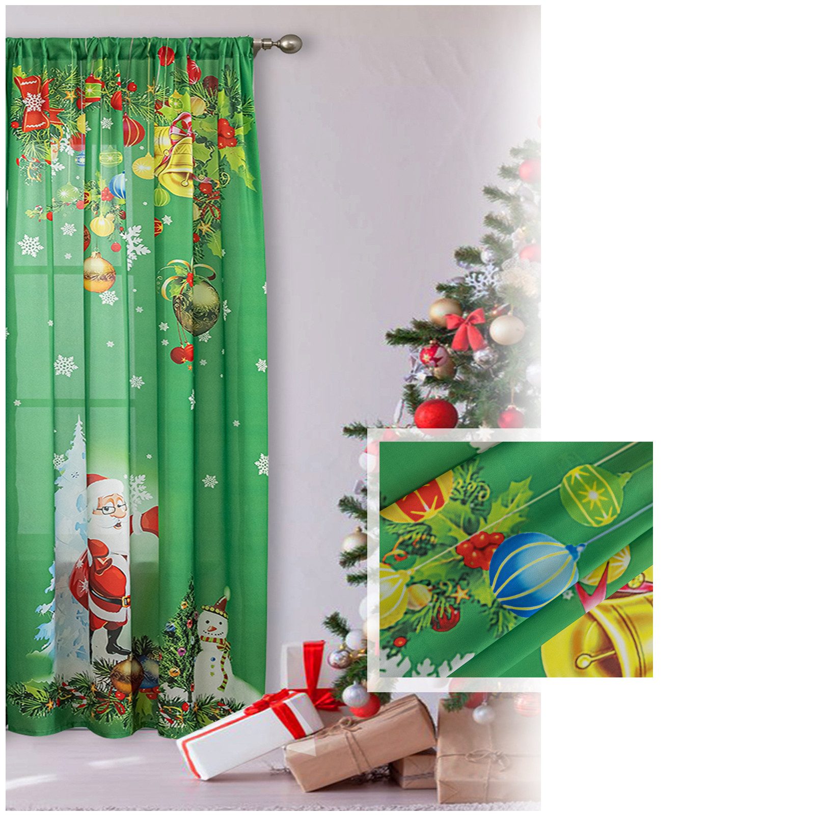 Jibenhome Gardine Weihnachts Voile-Vorhang, Transparenter Kindervorhänge, Stangentasche (1 St), Innendekoration für Weihnachten und Neujahr