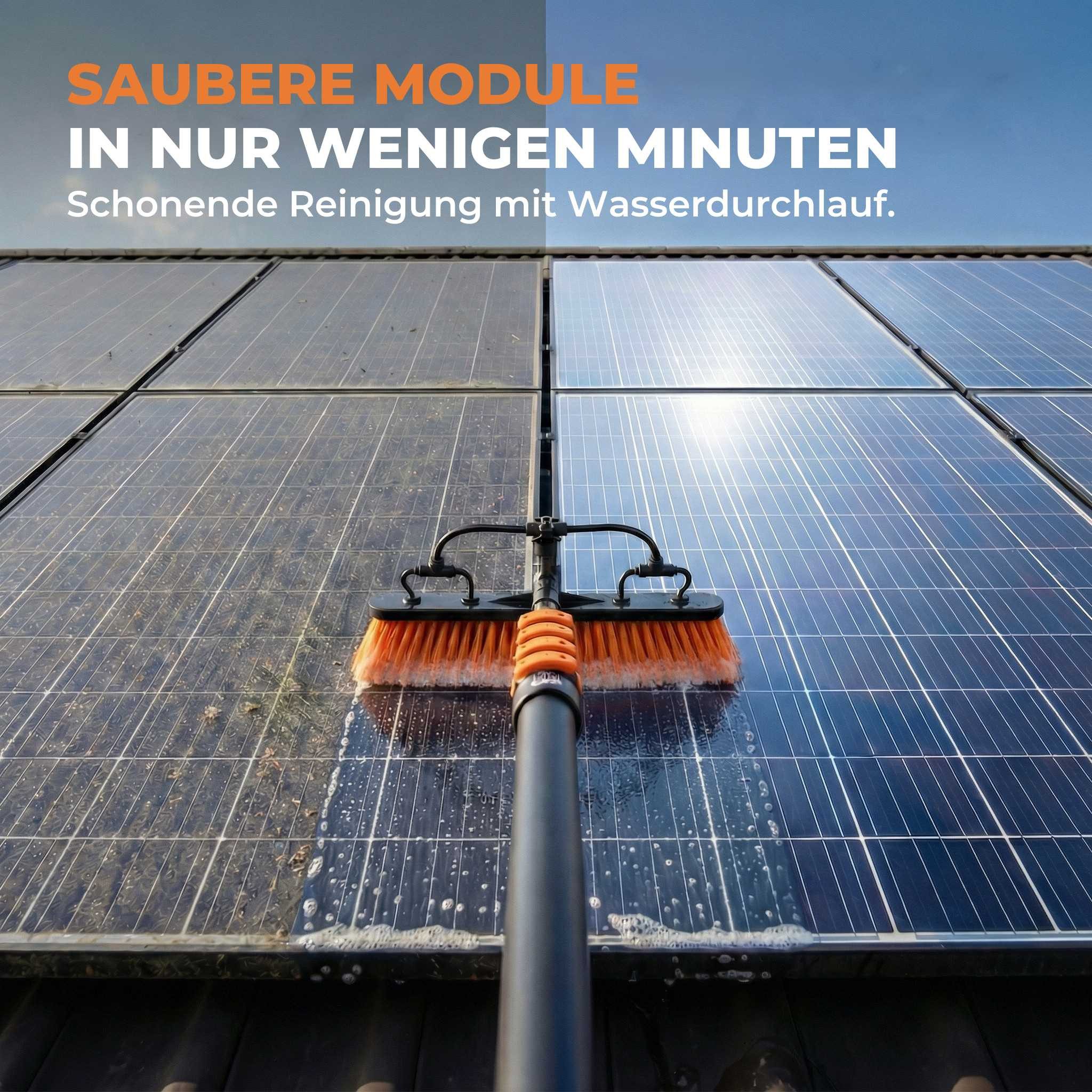 Briliantwerk Reinigungsbürste Teleskop Waschbürste mit Wasseranschluss - 6 Meter -, Teleskopstange für PV Anlage und andere schwer zu erreichende Flächen