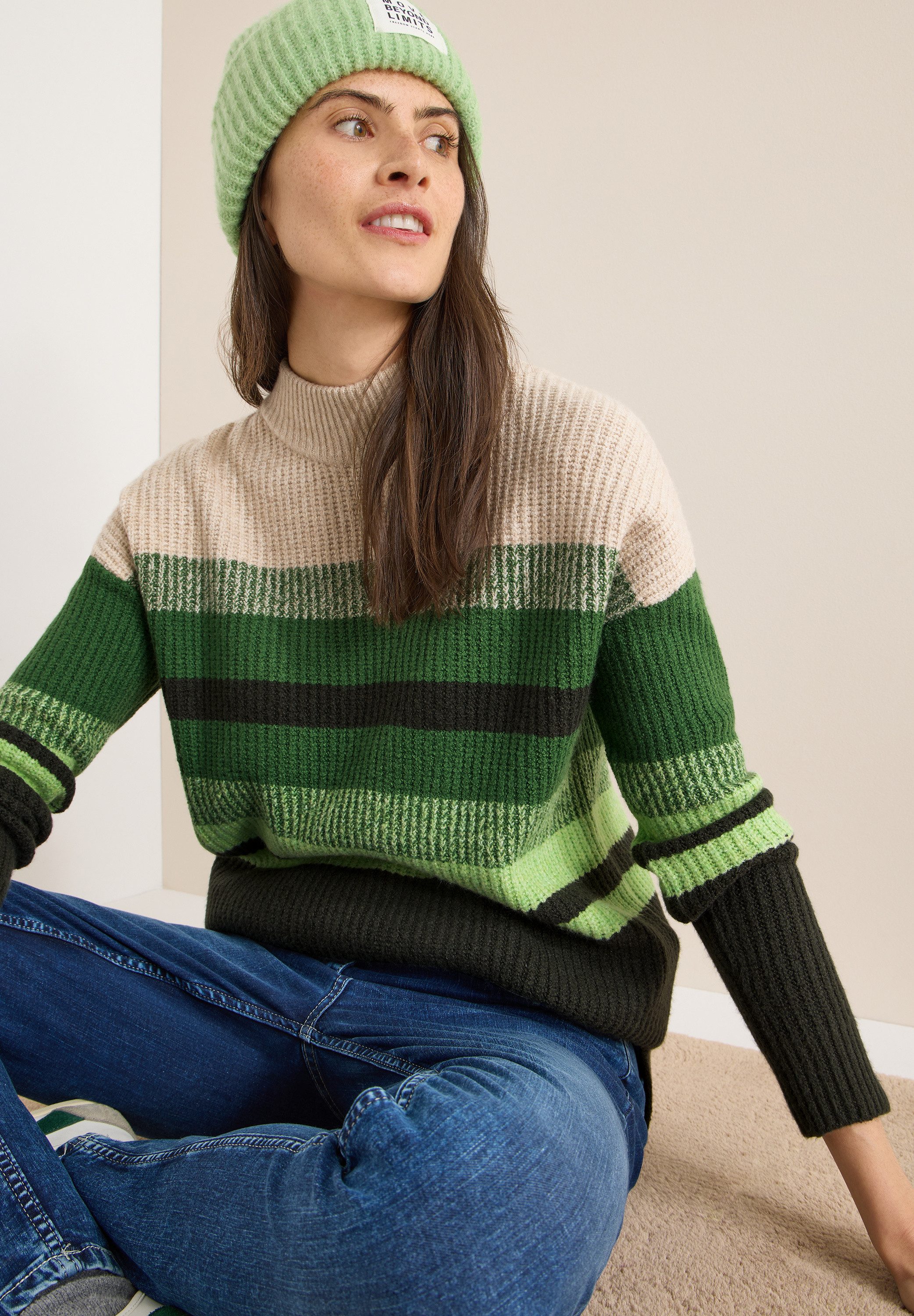 CECIL Stehkragenpullover im Streifendesign