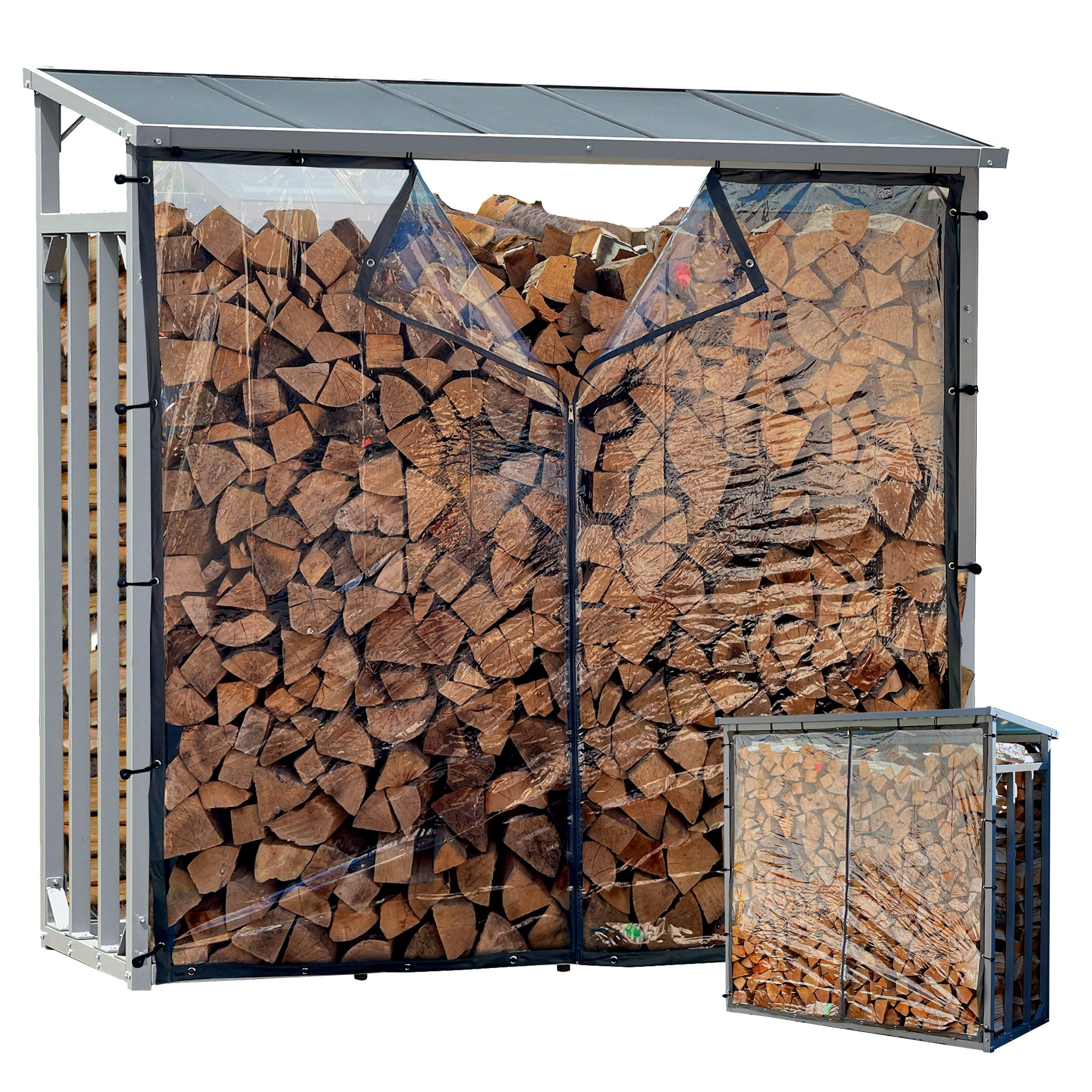 Quick Star Kaminholzregal Außen Aluminium Pro, Mehrere Größen, Mit / Ohne Wetterschutz, BxTxH:143x70x145 cm