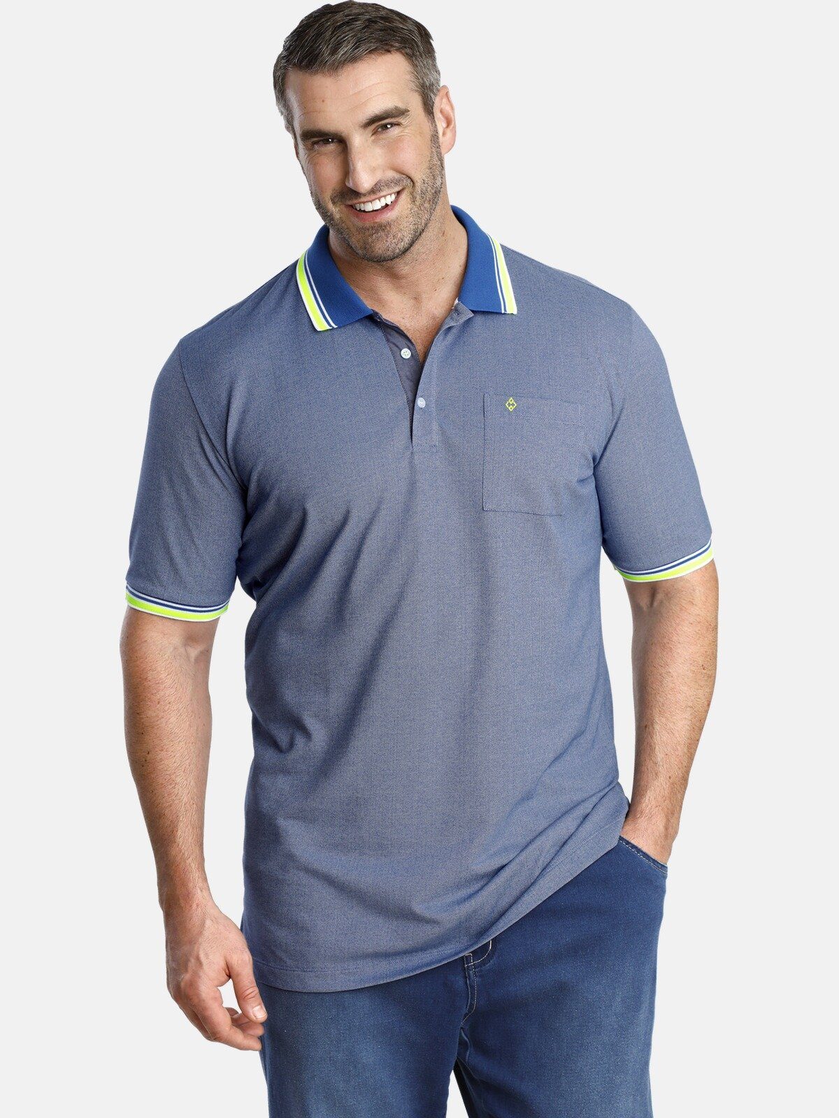 Charles Colby EARL LANDON two-tone Pikee blau Poloshirt aus