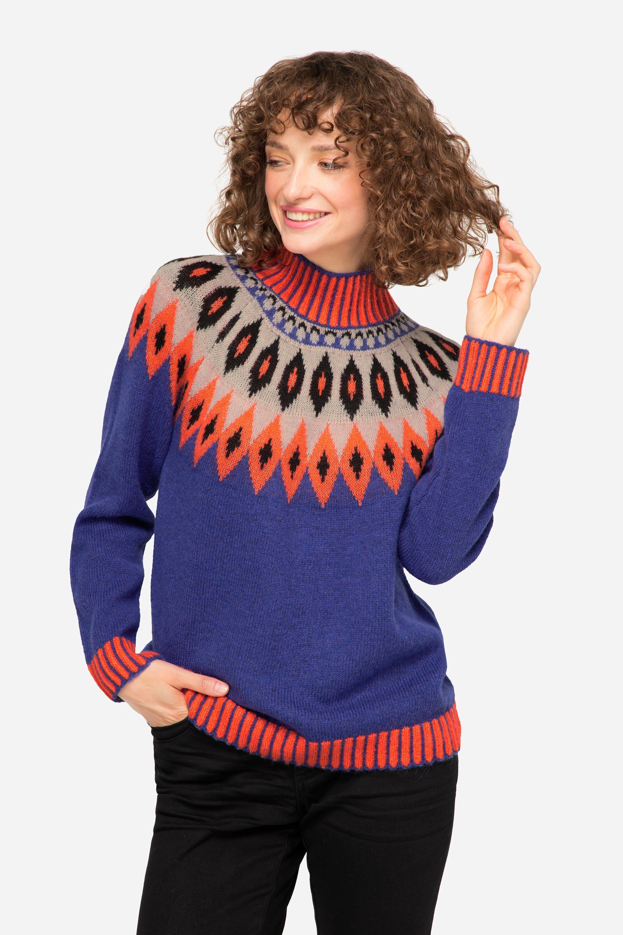 Strickpullover Norwegerpullover Wollanteil Stehkragen Langarm