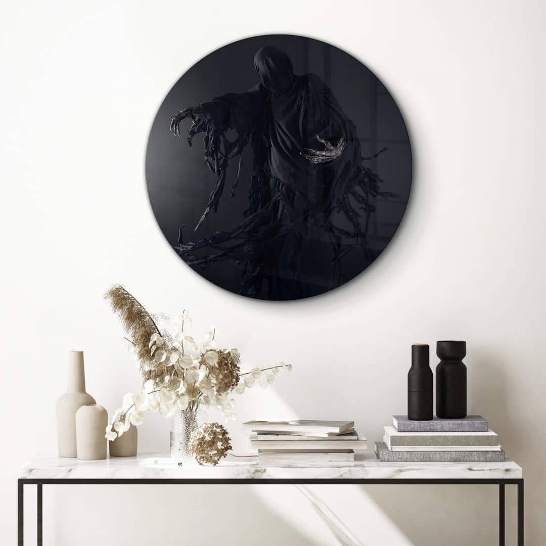 K&L Wall Art Glasbild Glas Wandbild Rund Glasbild Harry Potter Malikov Dementor, Wandschutz Deko Bilder