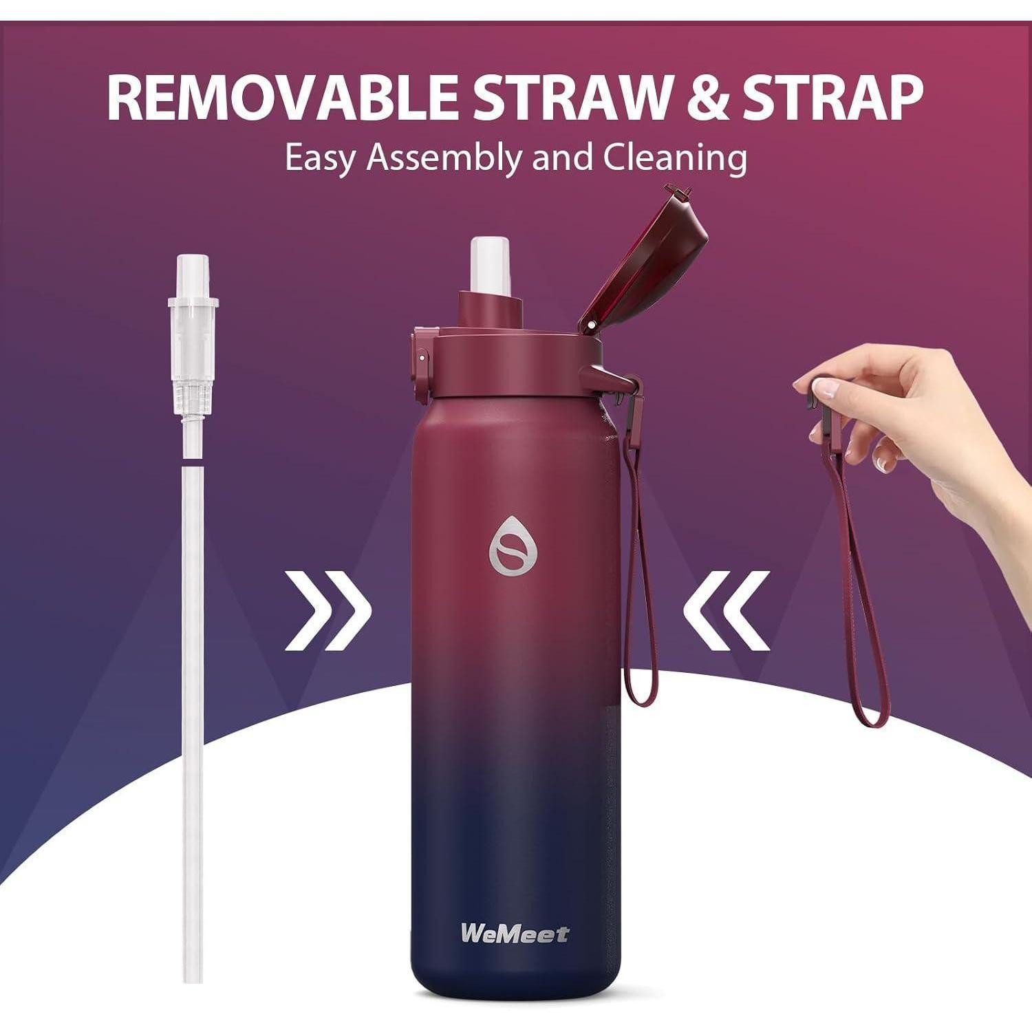 LuxusKollektion Thermoflasche Edelstahlflasche Strohhalm 700ml Rot Schwarz