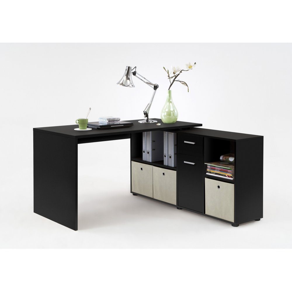 LEX Möbel FMD schwarz Büro Winkelkombination Schreibtisch FMD Bürotisch Schreibtisch Arbeitstisch