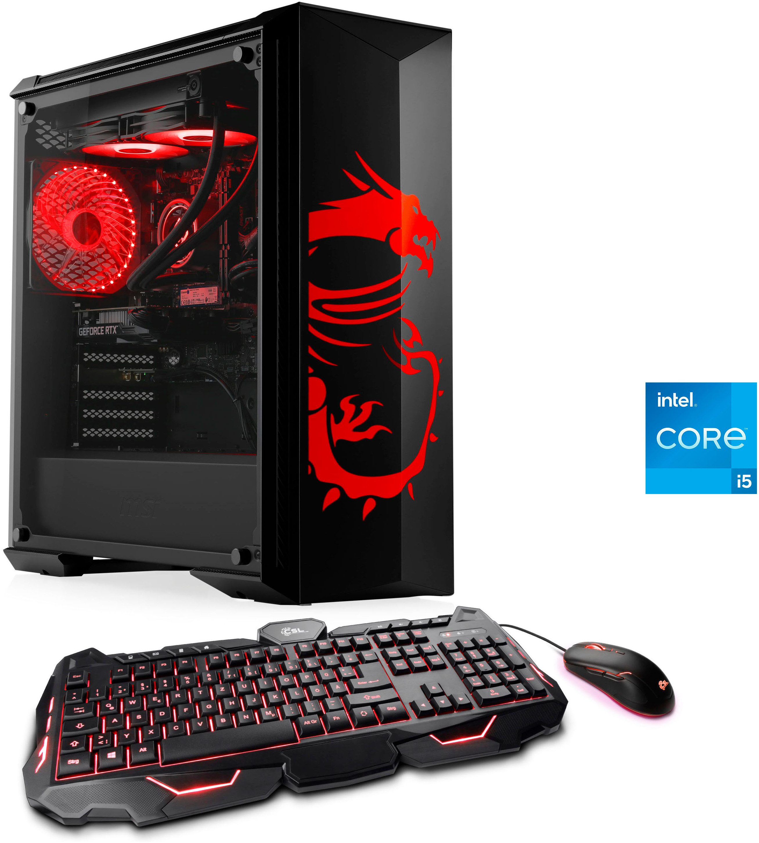 CSL HydroX V29554 MSI Dragon Advanced Edition Gaming-PC (Intel Core™ i5-14400F, GeForce RTX 3050 8GB, 16 GB RAM, 500 GB SSD, Wasserkühlung)