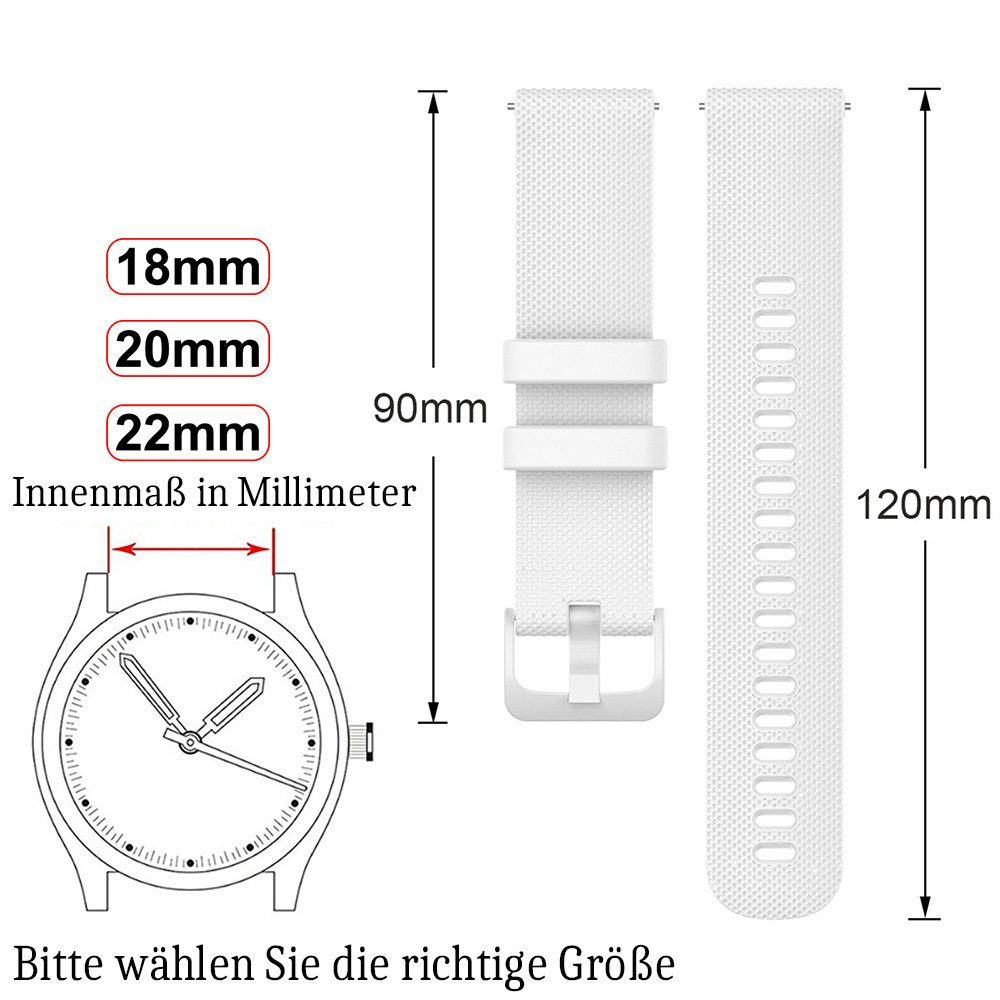 BTTO Smartwatch-Armband Silikonband Uhrenarmband Wasserdicht 18 mm/20 mm/22mm Breiten, 6 Farben, SmartWatch-Armband für Samsung Galaxy Watch/Huawei Watch/Garmin/Fossi