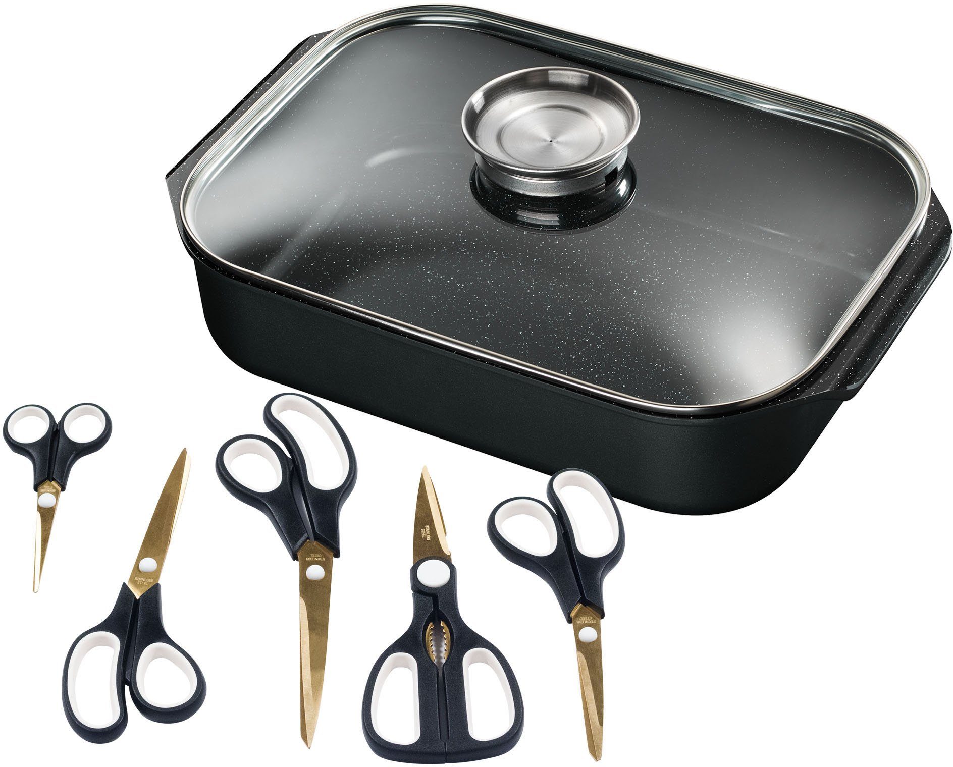 KING Bräter, Aluminiumguss (Set, 7-tlg), 6 l inkl. Glasdeckel,Keramikbeschichtung »Fusion«, Aromaknopf