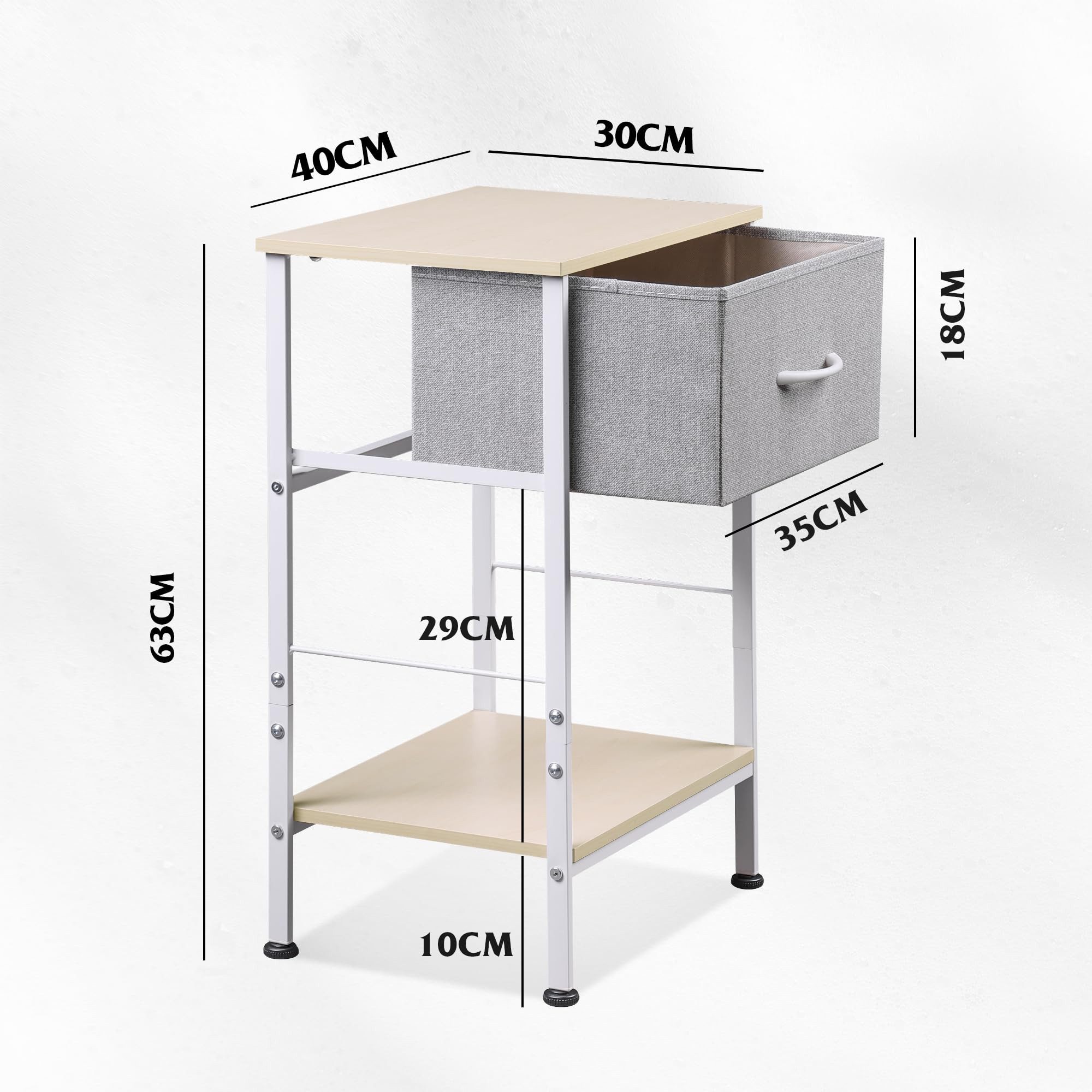 WLIVE Beistelltisch Nachttisch mit Stoffschublade & Ablage, 40×30×63 cm, Metallrahmen (1 Tisch), platzsparender Nachtschrank fürs Schlafzimmer & Wohnzimmer – Bild 3 von 5
