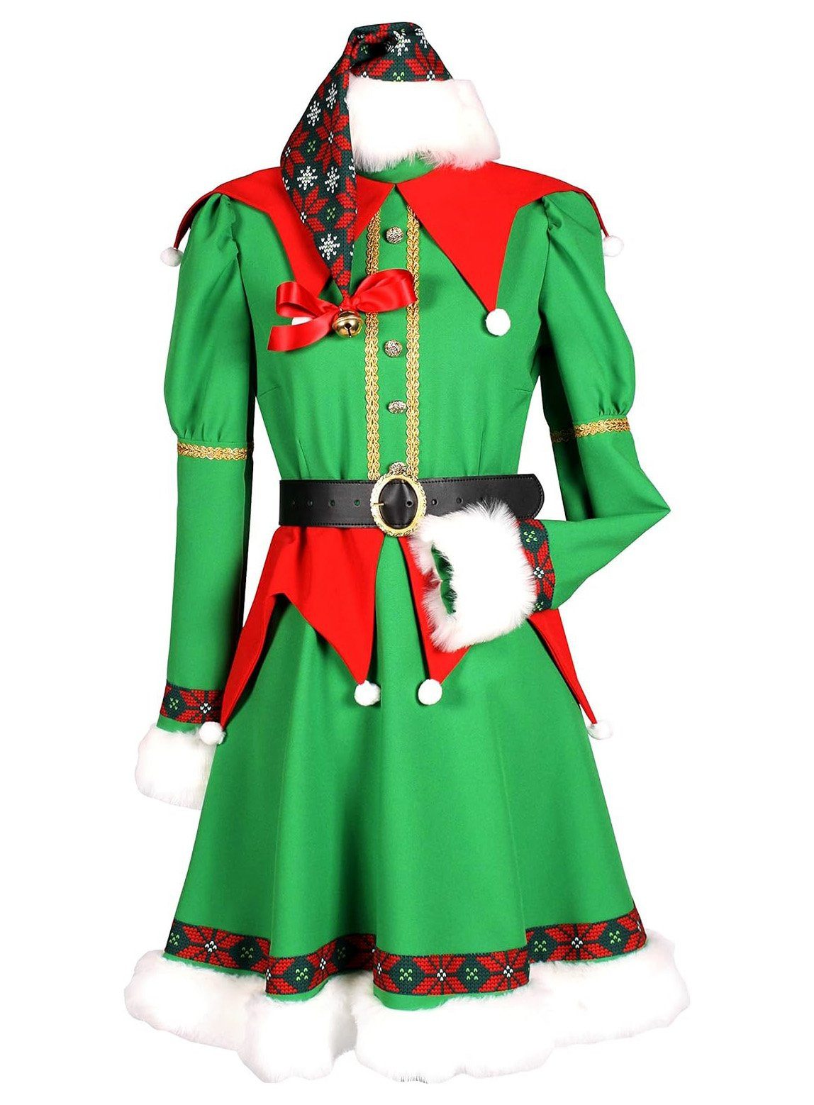 thetru Kostüm Festliche Weihnachtselfe Kostüm, Schmuckes Wichtelkleid für die Weihnachtszeit
